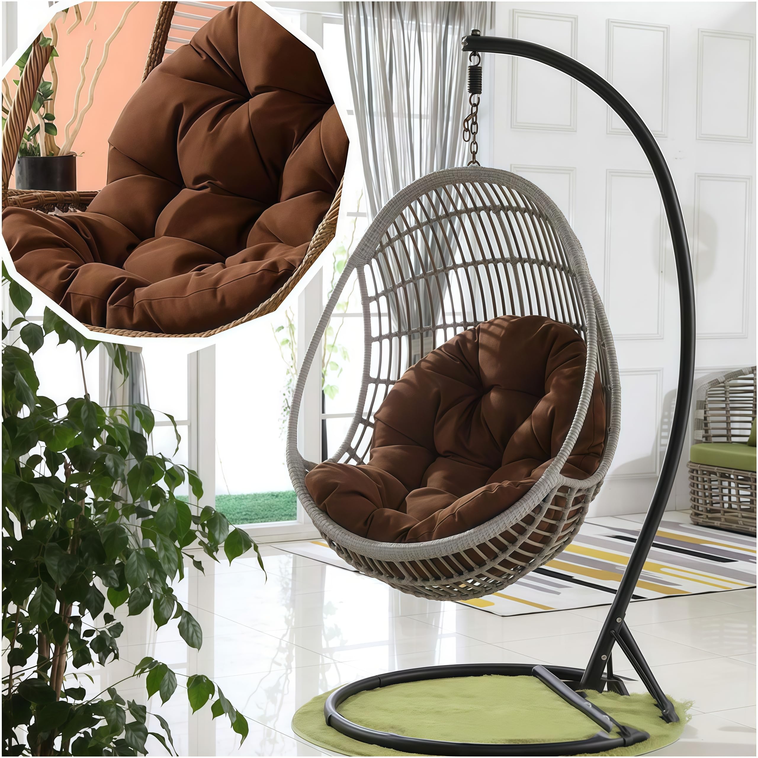 Cuscino per dondolo da giardino in rattan, comodo cuscino a forma di uovo, per esterni/interni, decorazione per mobili da giardino e patio