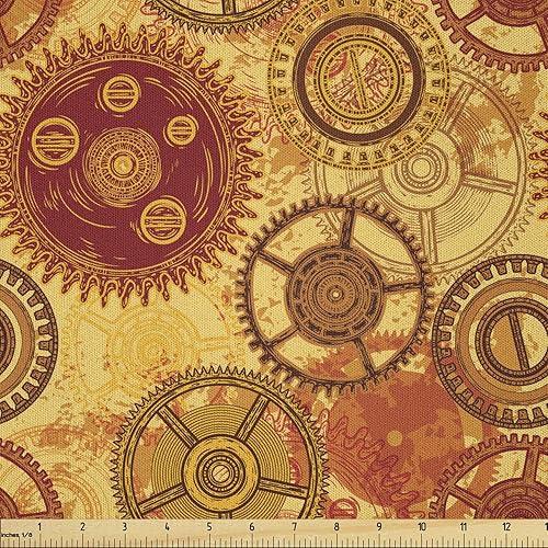 Ambesonne Tela steampunk de The Yard, patrón vintage con varios engranajes de relojería sobre fondo de estilo desgastado, tela de microfibra para