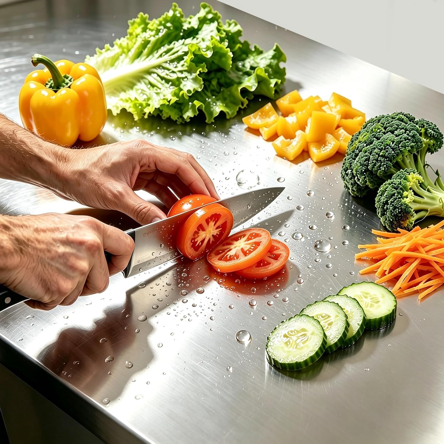 304SS Extra Large Chopping Board w/Lip & Rolling Pin, Steel Cutting Board
