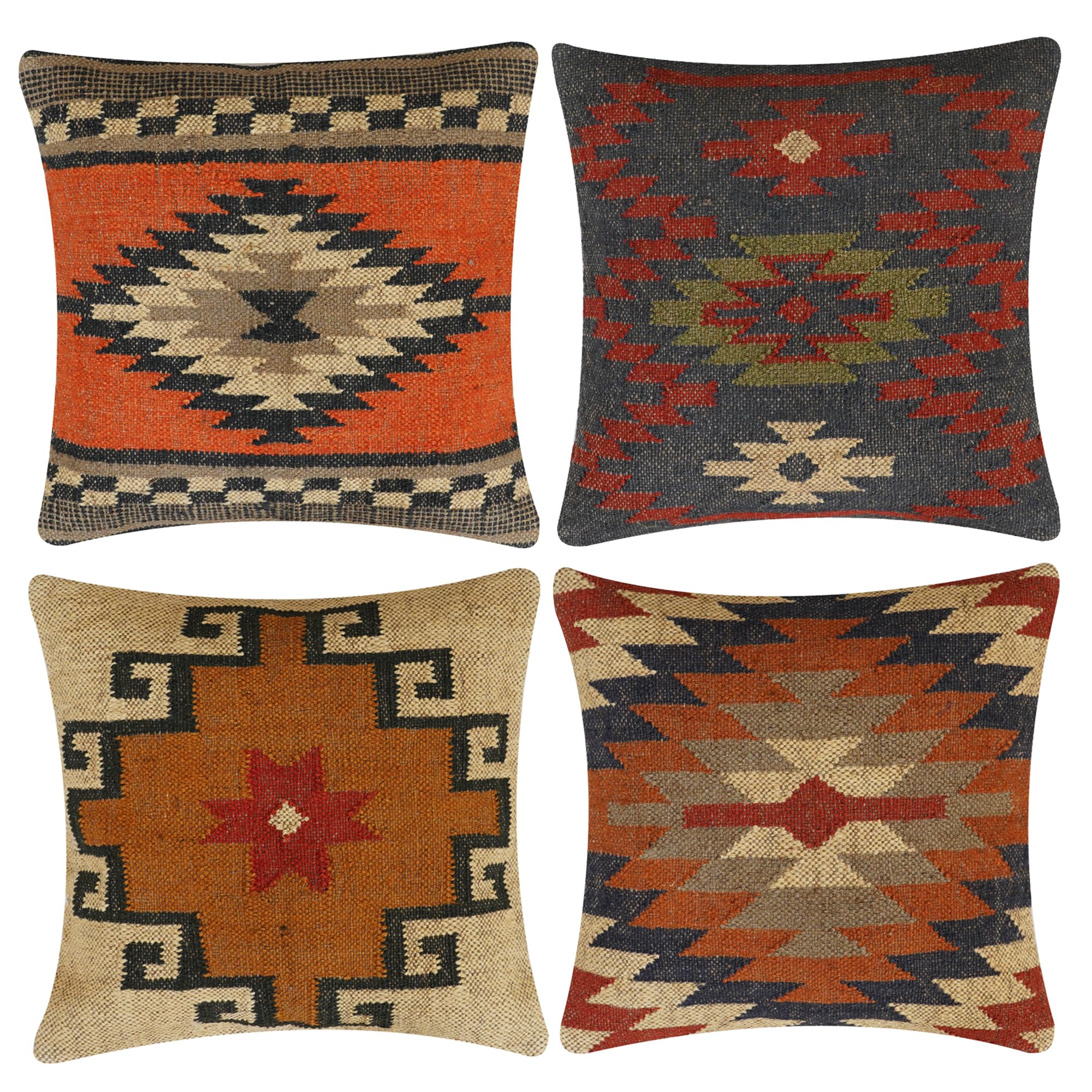 Housse de coussin Kilim en laine de jute indienne tissée main salon