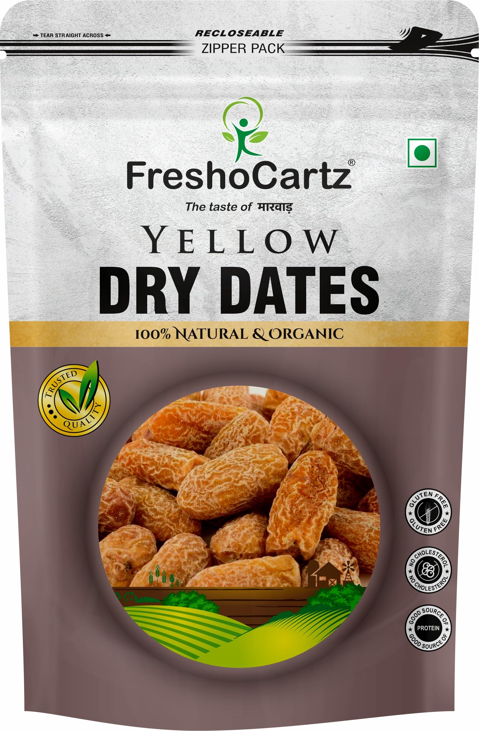 FreshoCartz Premium Yellow Dry Dates | Peela Sukha Khajoor | Pili Kharak | Khajur | Chuara | Dry Chuhara (Dried, 1kg)