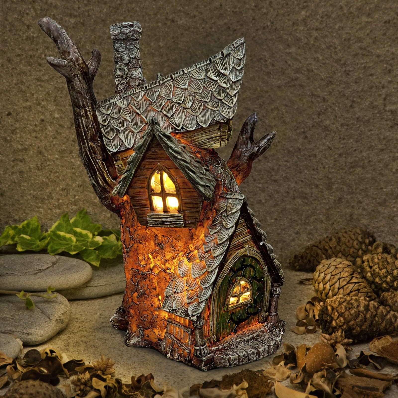 Garden Glows Fairy Dwelling - THE HOME OF AGNES MOONSHADOW - Fairy House - for indoor outdoor use - with 3 solar powered LEDs