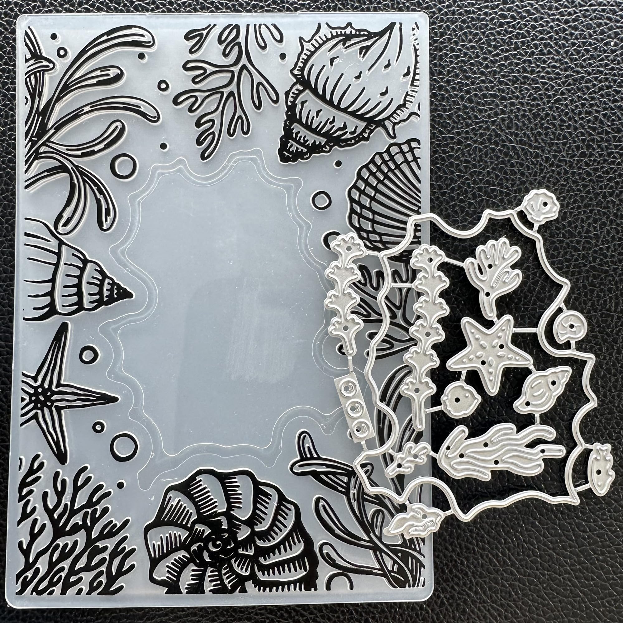 Ocean Theme Plastic Embossing Folders for Card Making Marine Seashell Frame Texture Embossing Folder for Scrapbooking Paper Crafting Home Decoration