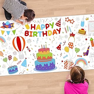 Childom 1 Pack Birthday Coloring Tablecloth Disposable Birthday Tablecloths 30x72 Inch Coloring Table Cloth Paper Tablecloth Rectangle Table Cover