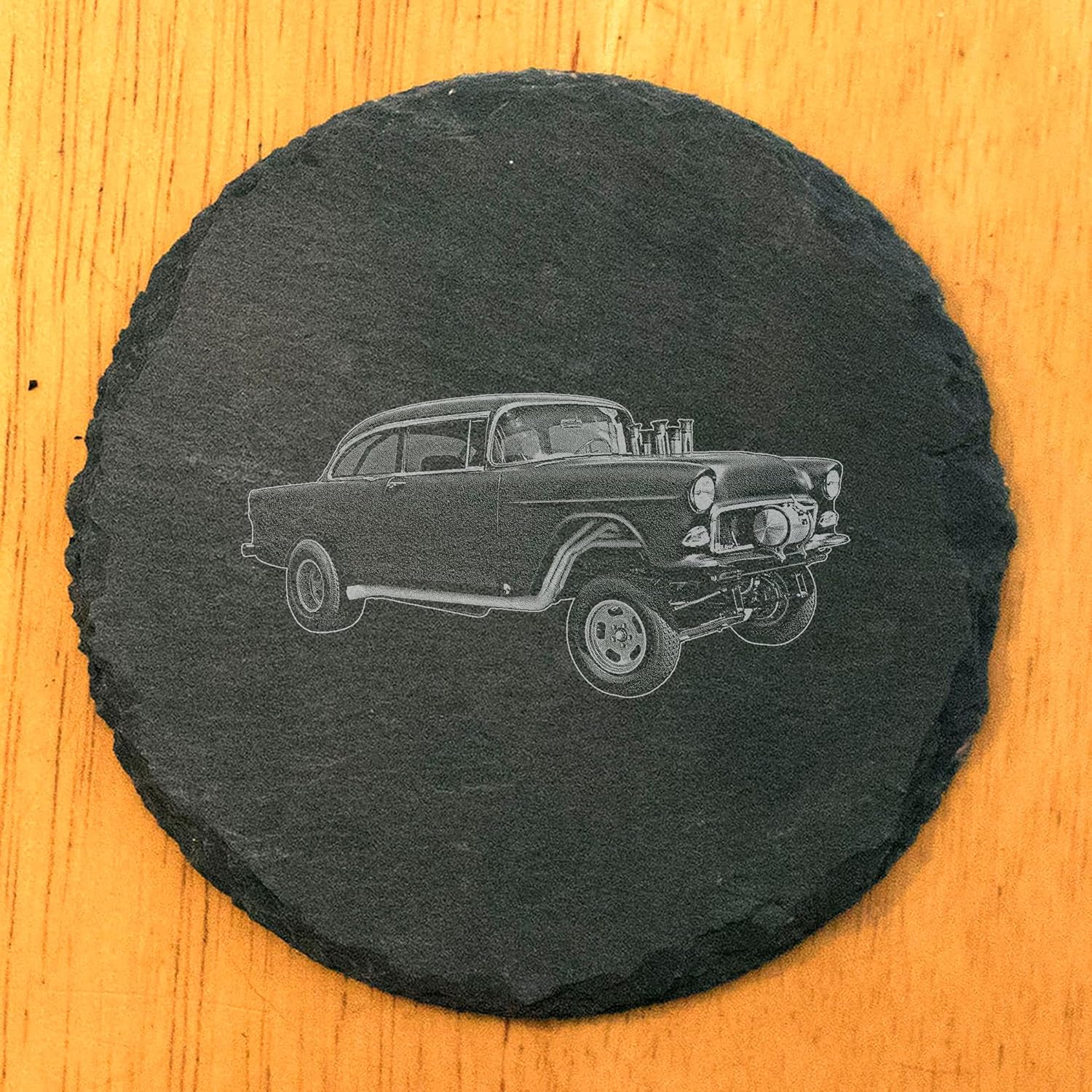Gasser Glory: 1955 Chevy Coasters for Drag Racing Fans - Round Slate - Set of 4