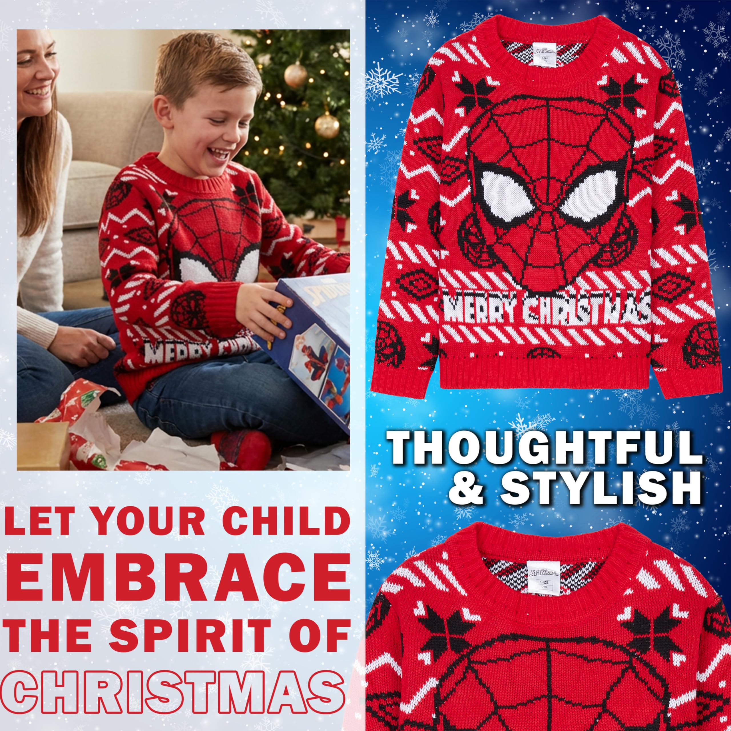 Marvel Spiderman Jersey Navideño Niños Suéter Punto Cuello Redondo