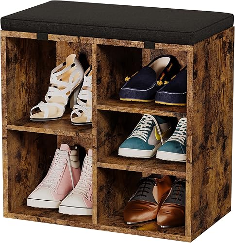 coucheta Banco de almacenamiento de zapatos con cojín, armario de zapatos con asiento cúbico, banco pequeño con estante ajustable de 3 niveles para