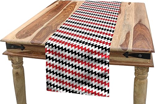Ambesonne Abstract Table Runner, Hypnotizing Vintage Zigzag Chevron Wave Seem Retro Border Like Image, Rectangle Scarf for Dining Room Kitchen Table
