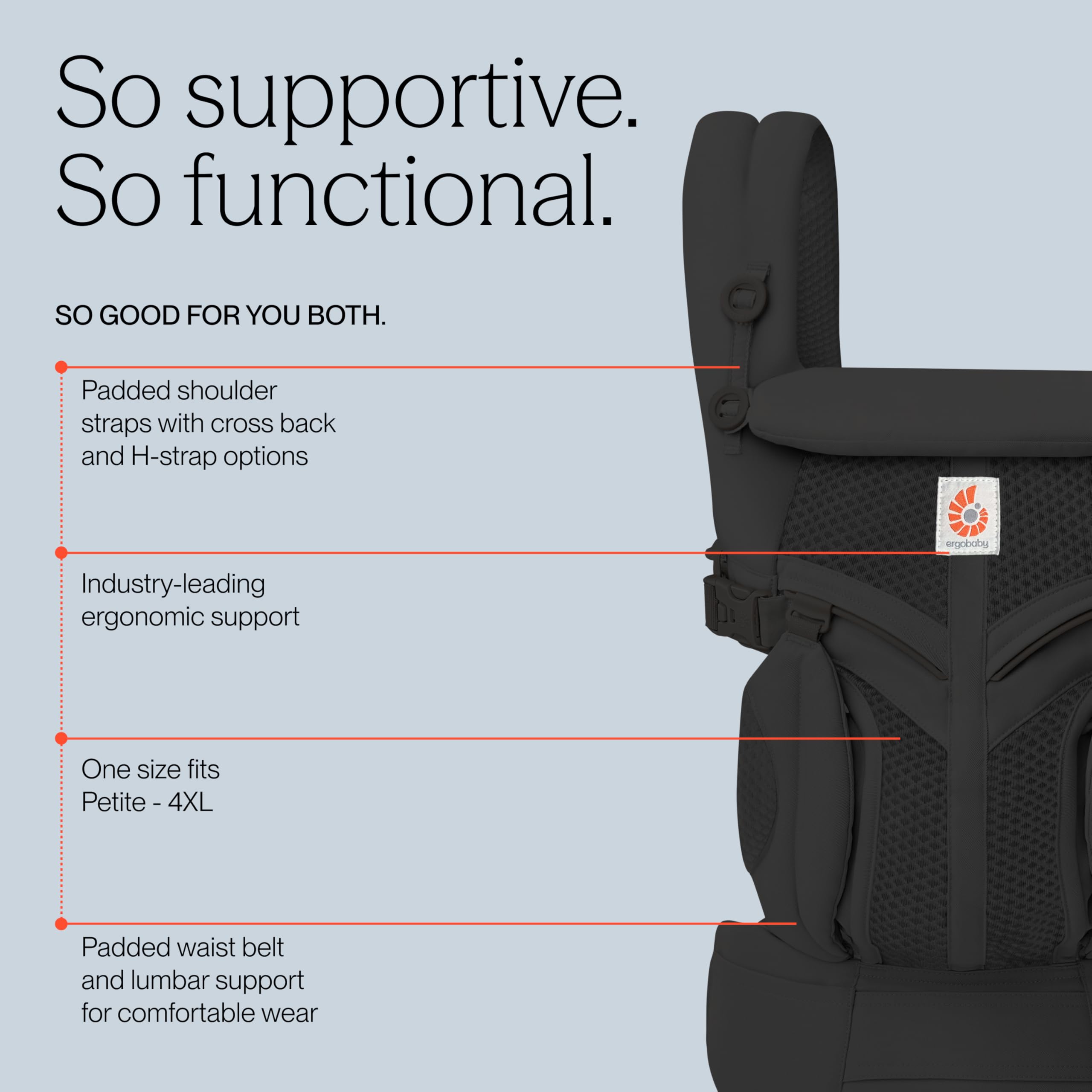 Ergobaby Omni 360 Cool Air Mesh Marsupio Neonati Ergonomico 0 36 Mesi, 4-in-1 Zaino Porta Bebe Traspirante, Onyx Black