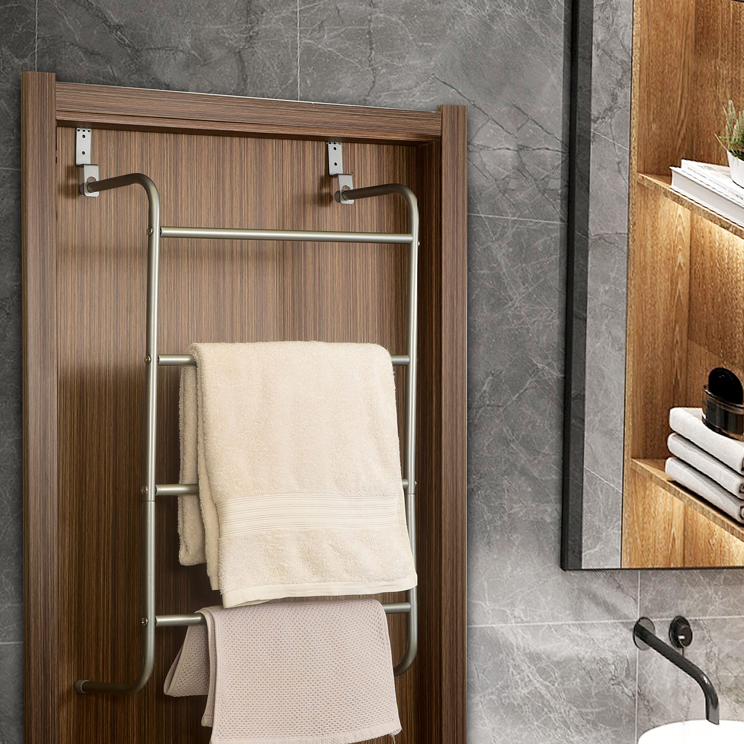 House Of Home Over-Door Towel Rack 4-Tier Bathroom Silver Storage Hanger Rail Bath Hand Towels from B&Q