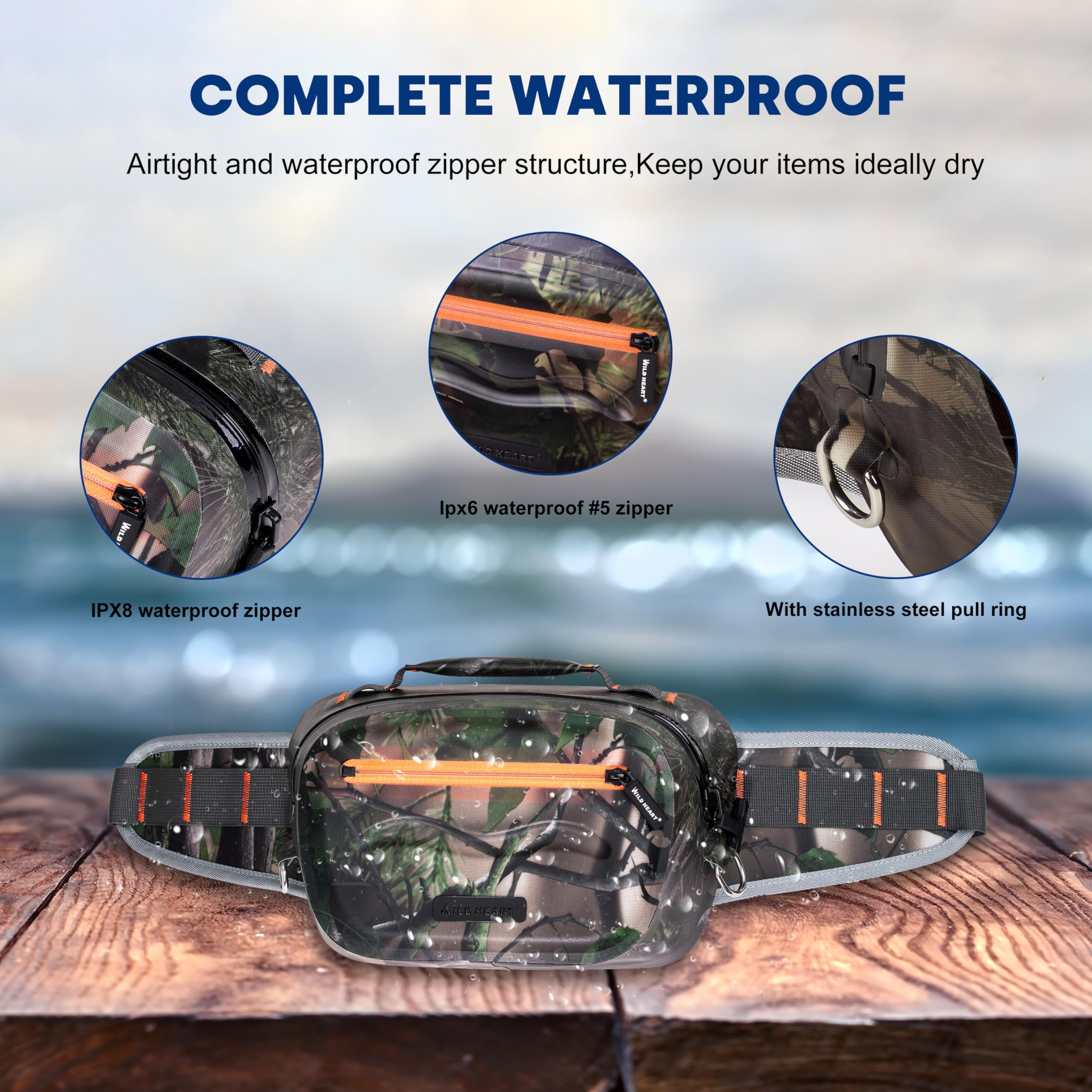 WILD HEART Luya - Marsupio ermetico impermeabile 3D, 3,6 l, in TPU, per kayak, rafting, canottaggio, nuoto, campeggio, escursionismo, spiaggia, pesca (verde militare)