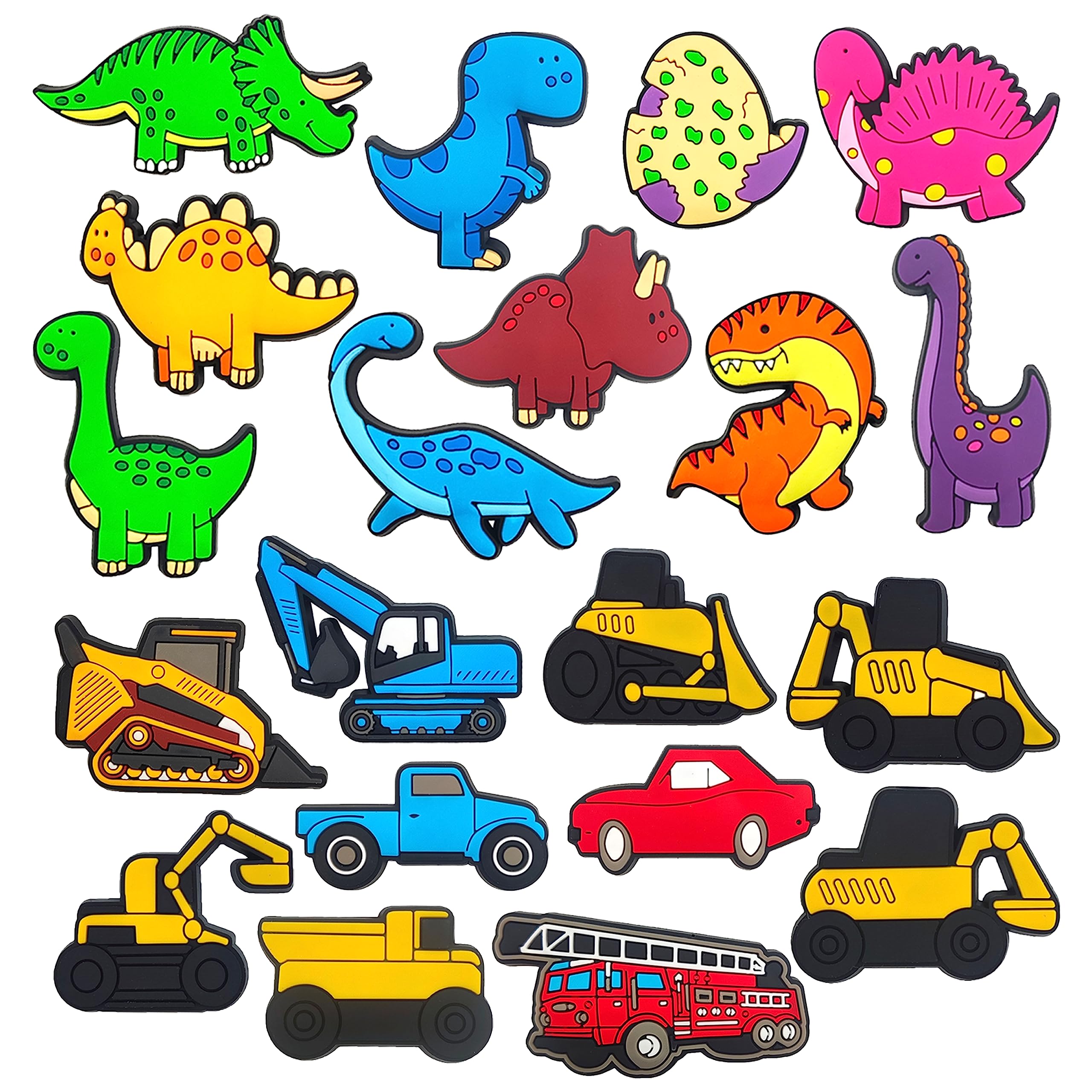 JunxinGYL20Pcs Dinosaurs and Excavator Engineering Truck Shoe Charm for Kids Boys Girls Shoe Decoration Charms with Buttons for Clog Sandals Birthday Party Gift