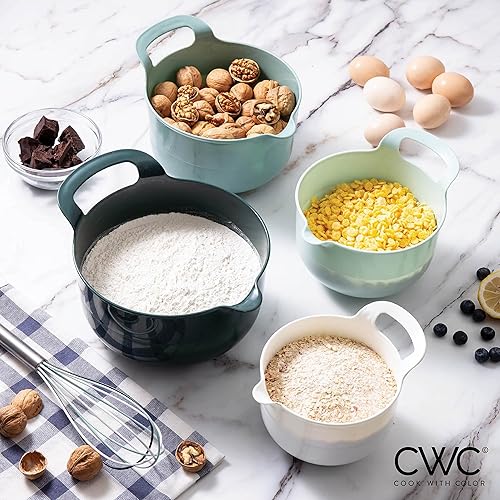 Vista 193 de COOK WITH COLOR Nesting - Juego de cuencos de plástico para mezclar con boquillas y asas, color rosa, 4 piezas antideslizantes