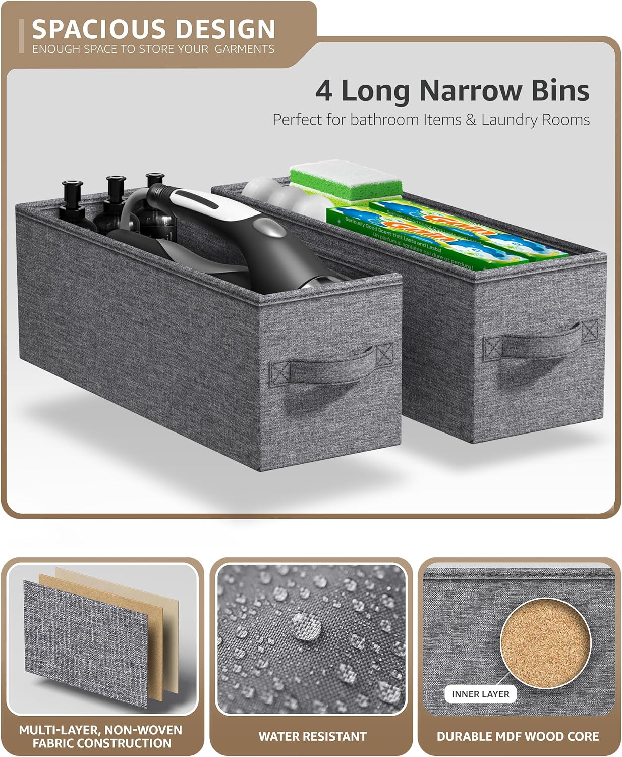 Sorbus Narrow Dresser with 4 Drawers - Vertical Slim Storage Chest of Drawers with Steel Frame, Wood Top & Easy Pull Fabric Bins for Small Spaces, Closets, Bedroom, Bathroom & Laundry (White/Gray) - Image 7