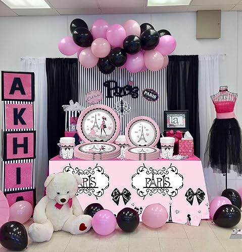 Miniatura 8 de Juego de vajilla de París de 65 piezas para fiesta de París, decoración temática de París, Torre Eiffel, para baby shower, cumpleaños, suministros