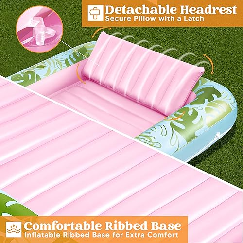 Miniatura 5 de Sloosh Tumbona inflable XL para adultos, 85 x 57 pulgadas, flotadores extra grandes de 85 x 57 pulgadas, flotadores para piscina, tina bronceadora,