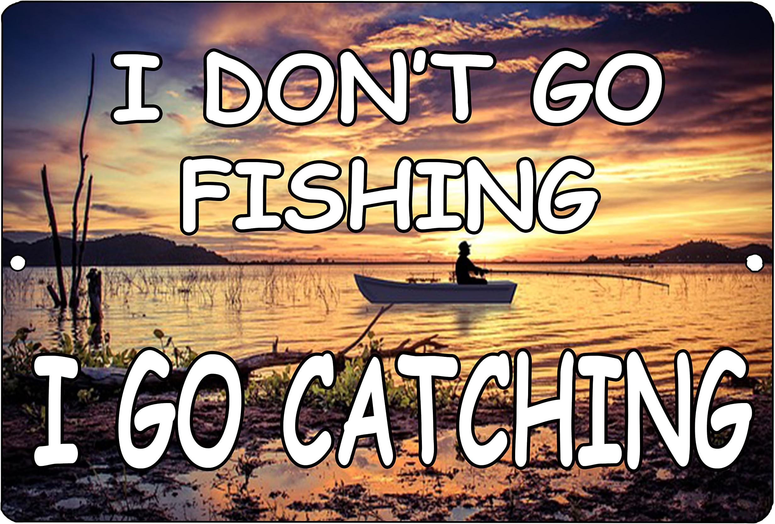 Funny Fishing Boat Metal Tin Sign Wall Decor Man Cave Bar I Go Catching