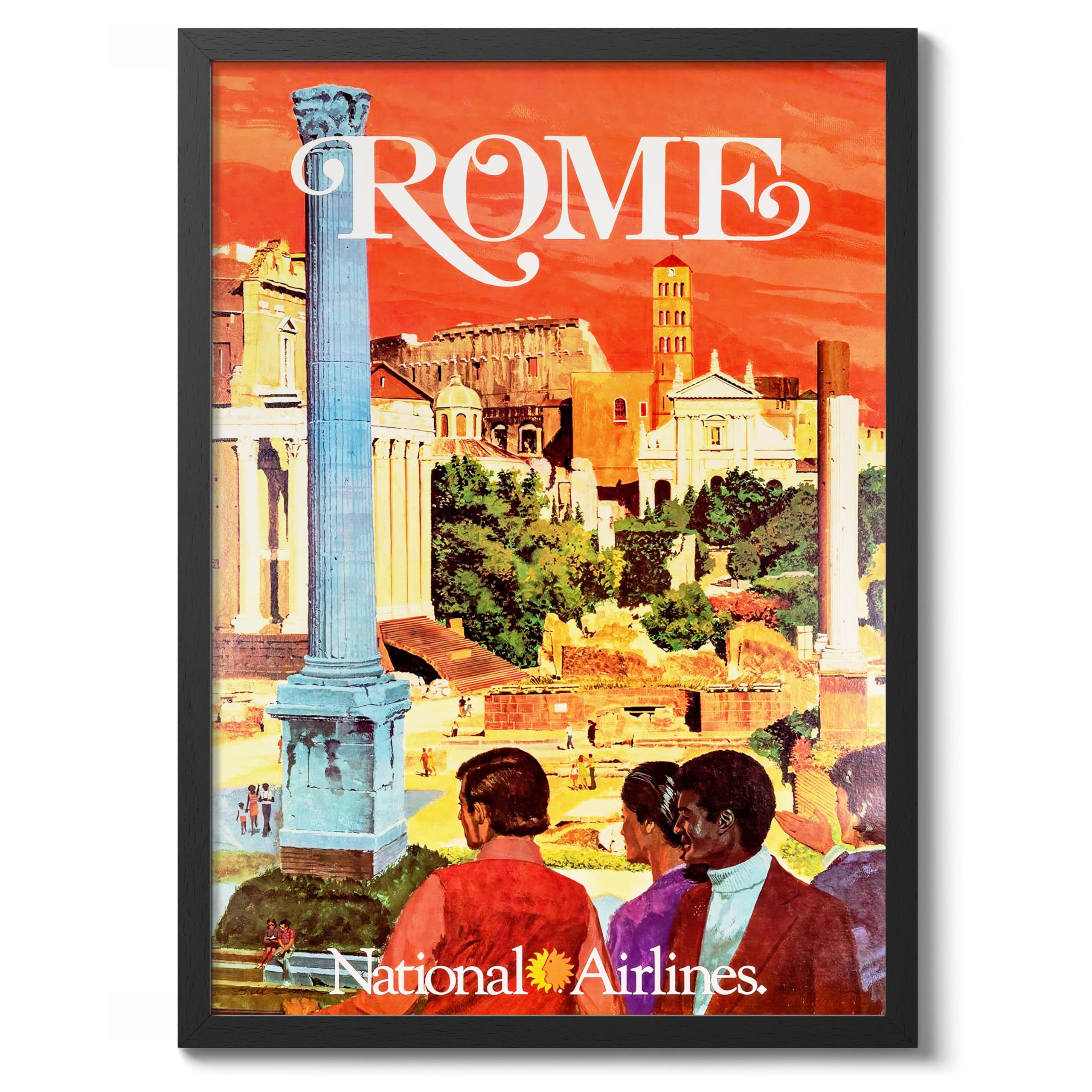 Rome, Italy Vintage Travel Poster, Retro Tourism Print, Popular Attractions Around The World, Postcard Home Decor, Archival Matte, A1 (Black Frame) - 84.1x59.4cm