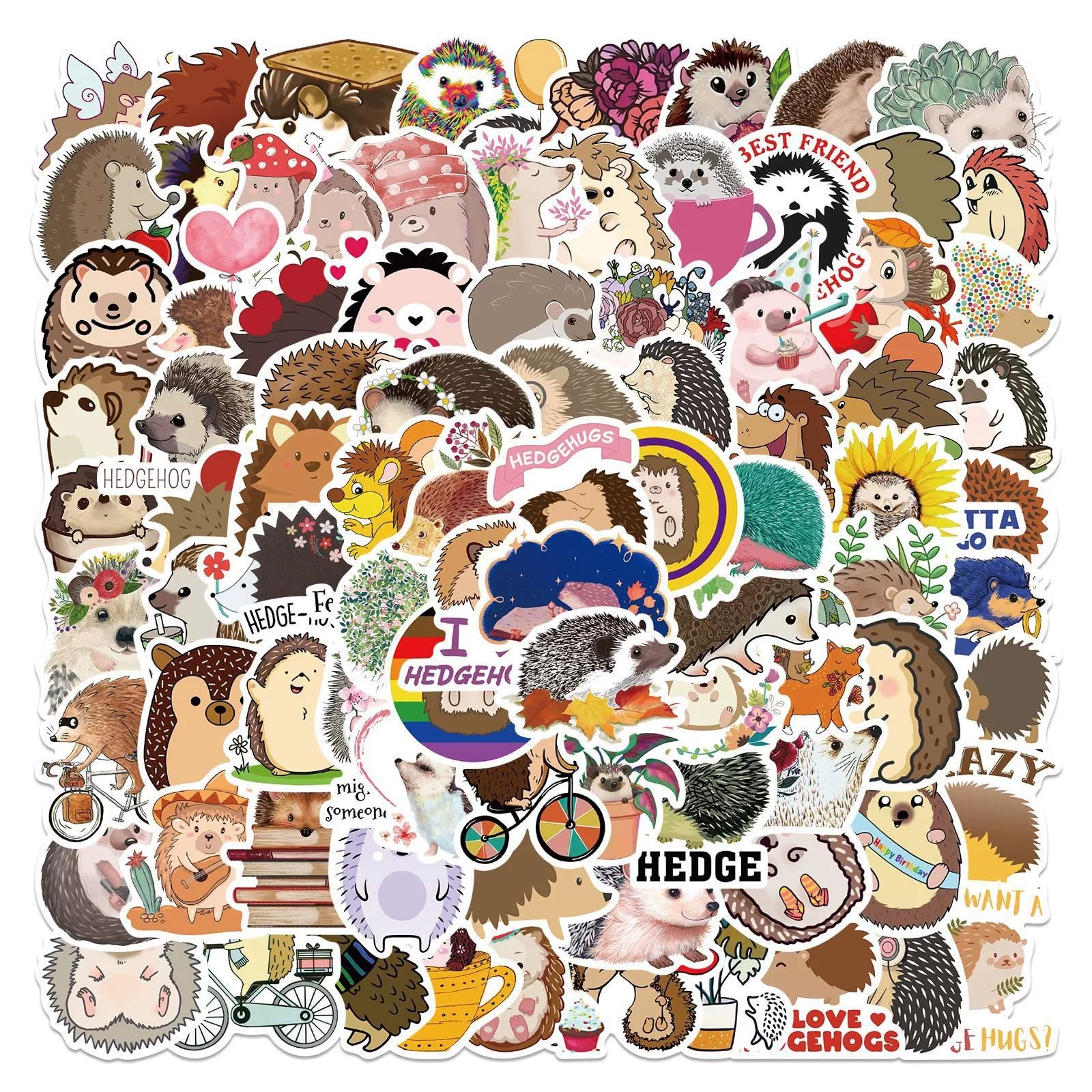 Kaensc Cute Hedgehog Stickers 100Pcs For Water Bottles Phone Laptop Luggage Scrapbook Bike Car Helmet Refrigerator Skateboard,Cartoon Cute Animals Waterproof Decals For Teens Kids Adults