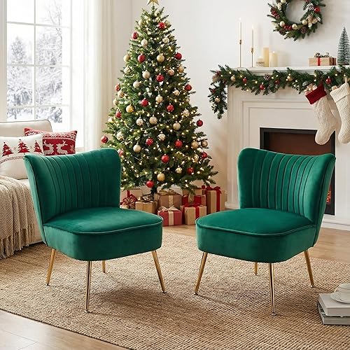 DUOMAY Modern Accent Chair Set of 2 Velvet Slipper Chair