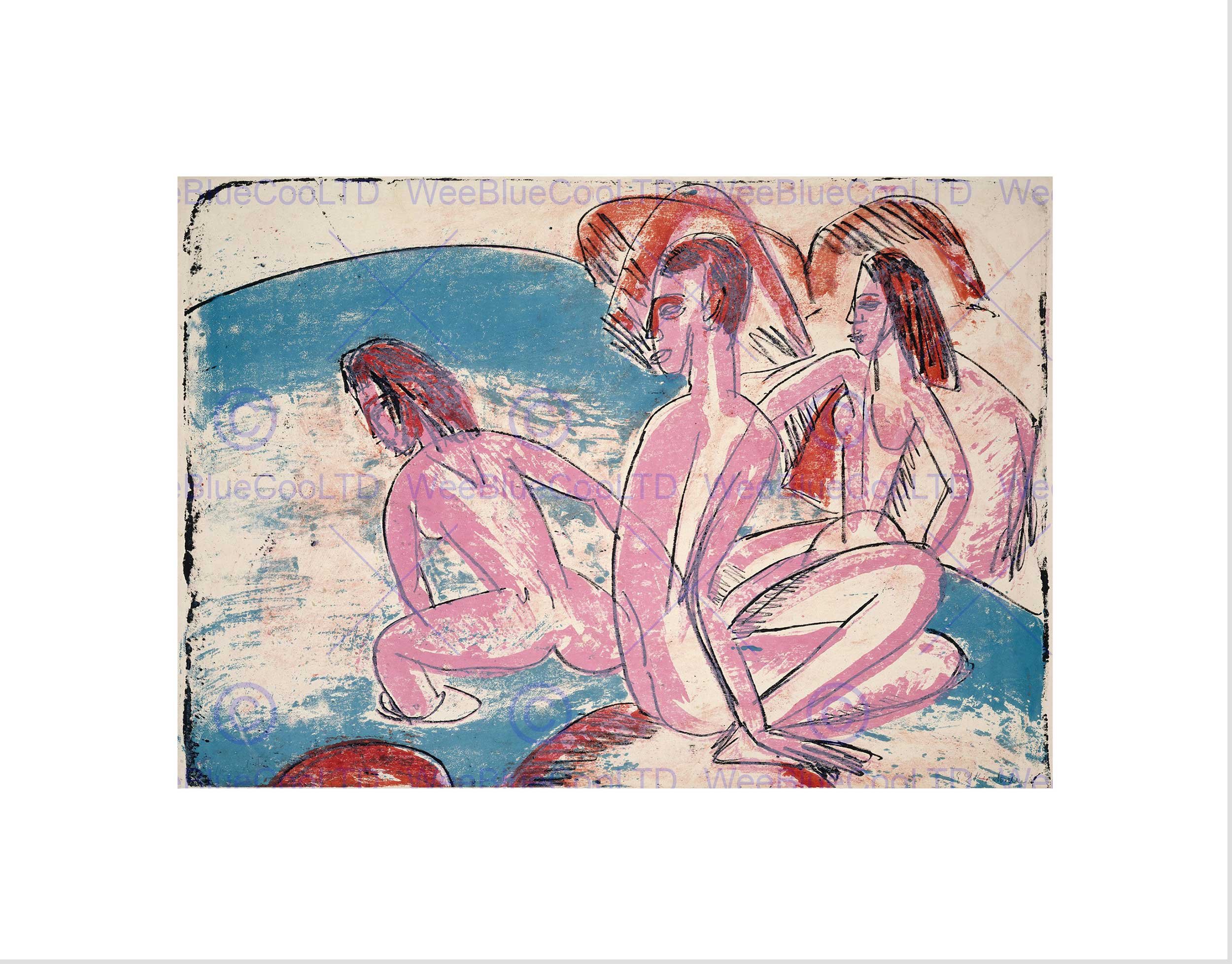 Wee Blue Coo Ernst Ludwig Kirchner German Three Bathers Stones Wall Art Print
