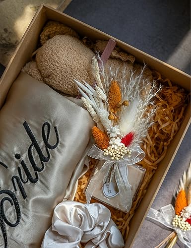 Miniatura 5 de xin's convey Mini Dried Flowert Set (Pack of 6), Orange Small Bouquet, Pampas Small Bouquet, Party Plate Decoration, Bridesmaid Flower Girl Proposal