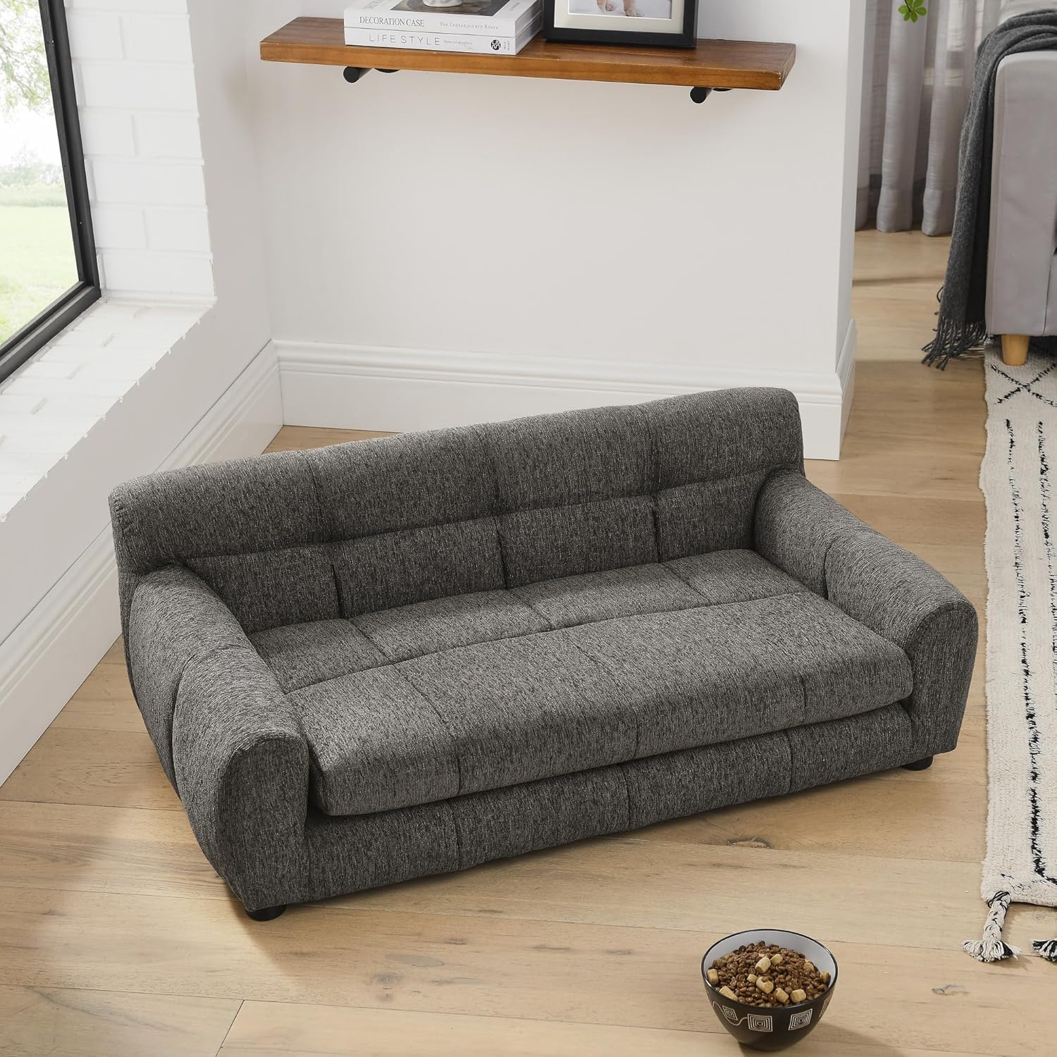 Soft and Comfortable Dog Couch Bed,Elevated Large Dog Sofa with Backrest and Armrestsmodern Rectangular pet Sofas,pet Furniture. Dry Cleanable Fabric Furniture for Medium and Large Dogs (Gray)