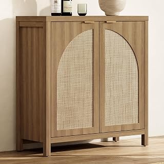 SICOTAS Rattan Sideboard Buffet Cabinet with Storage Credenza, 2 Arch Doors
