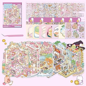 6 Sets Large DIY 3D House Sticker Kit for Adults - Create Your Own Miniature Scenes with Greeting Cards, Cute Cartoon Stickers for Home Decor, Stress Relief Crafts Gift Ideas