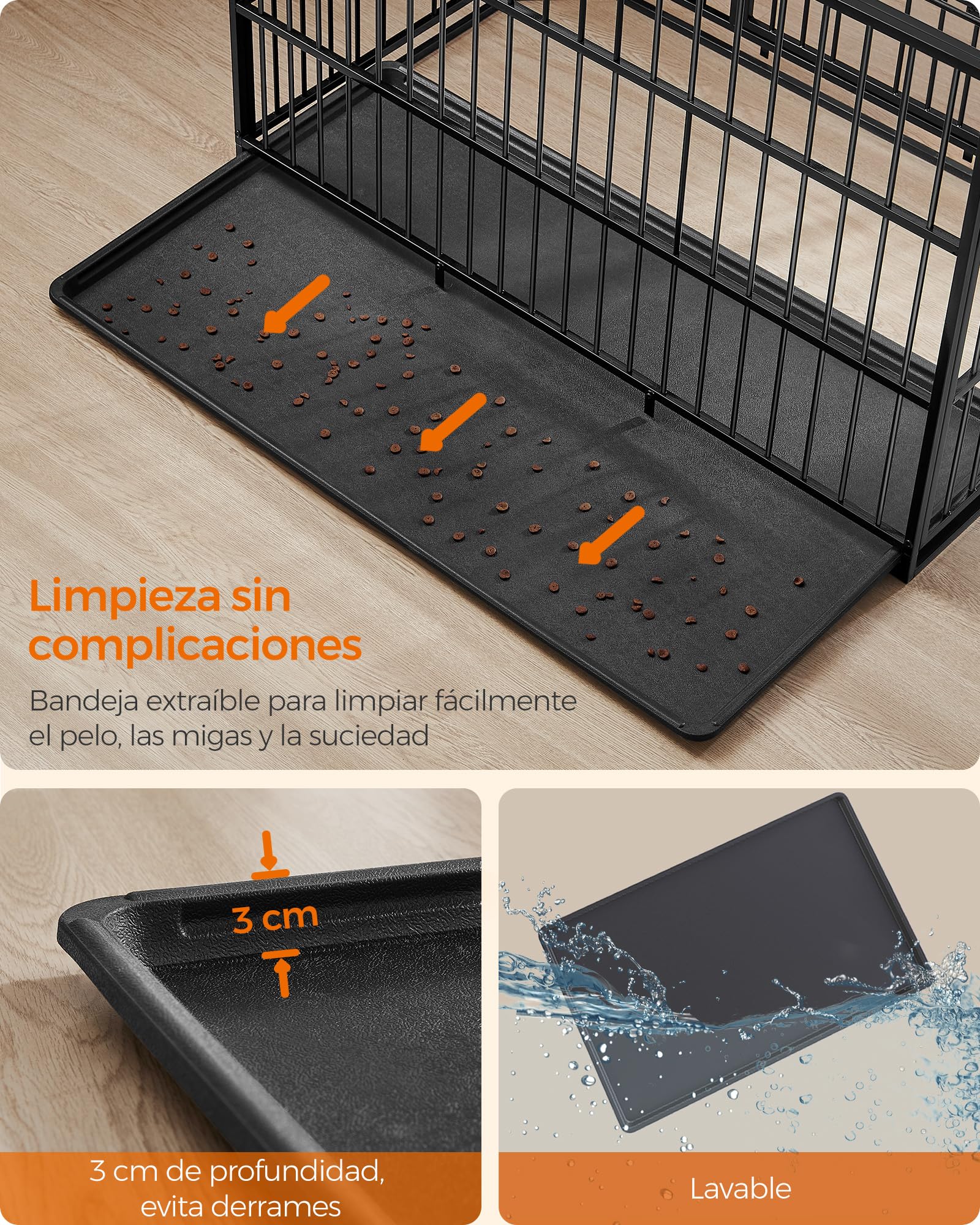 Feandrea Jaula Pesada para Perros, Jaula para Mascotas, 122 x 75 x 80 cm para Perros Medianos y Grandes, con Bandeja Extraíble, Doble Puerta, Fácil de Limpiar, Negro Tinta PPD006B01