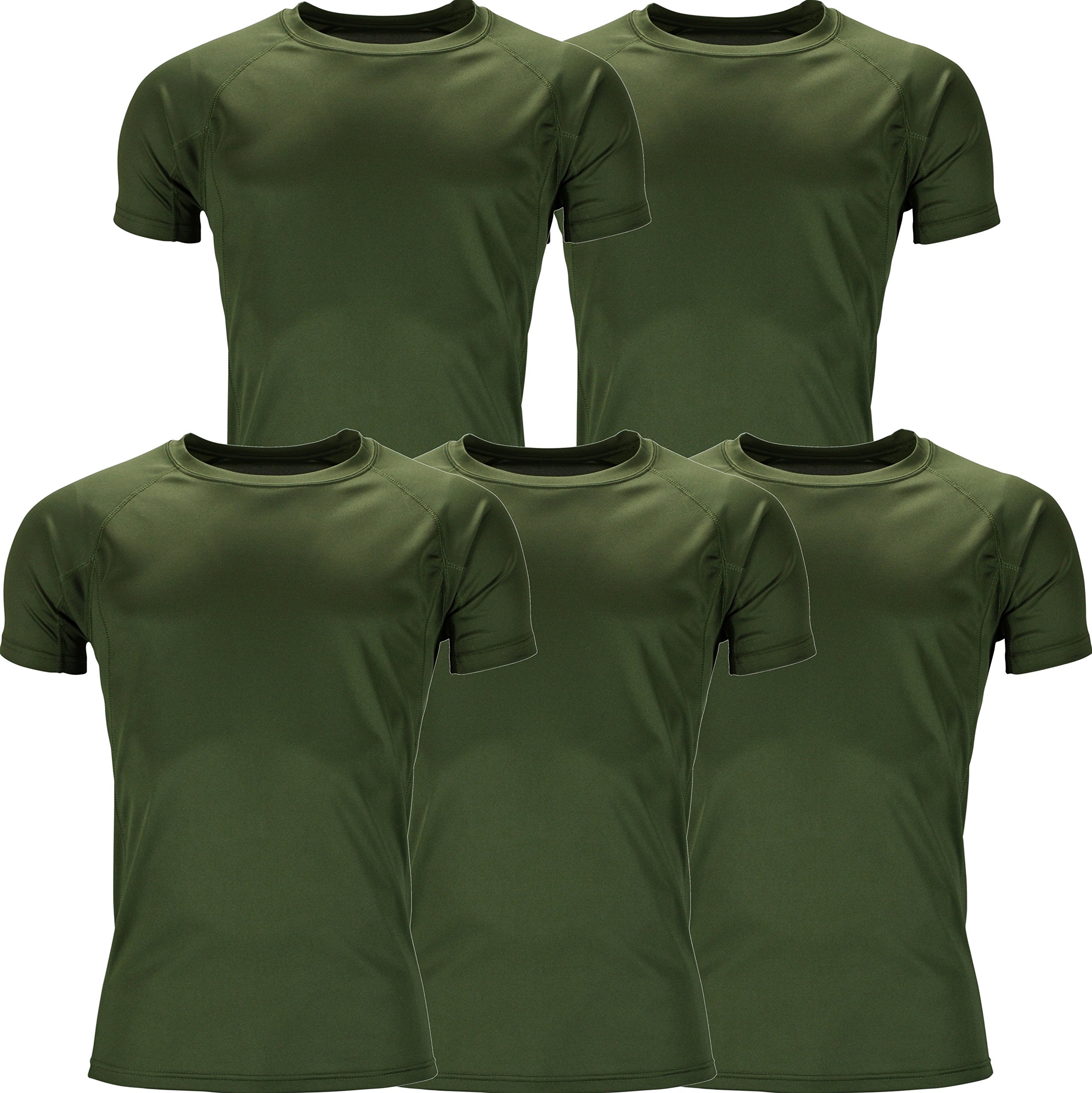 Urban Heritage Mens Short Sleeve Breathable Sports T Shirt (L, 5 Pack Khaki Green)