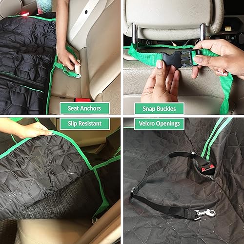 Miniatura 6 de ARGA - Protector impermeable para asiento de automóvil para perro, incluye cinturón de seguridad para cachorros, bolsa de mano, acceso a la consola,