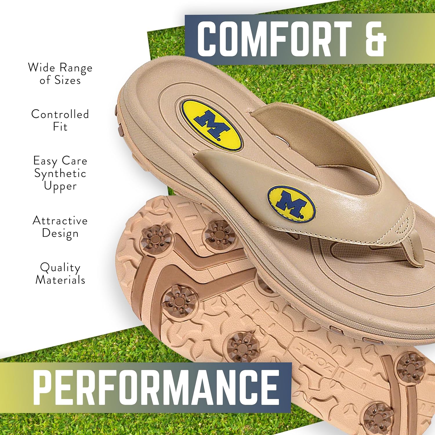 ZORIZ Collegiate Series Golf Sandals for Women and Men, Thong Flip Flops With Removable Spikes, Golf Footwear With Deeper Heel Cup and Higher Sidewalls - Image 5