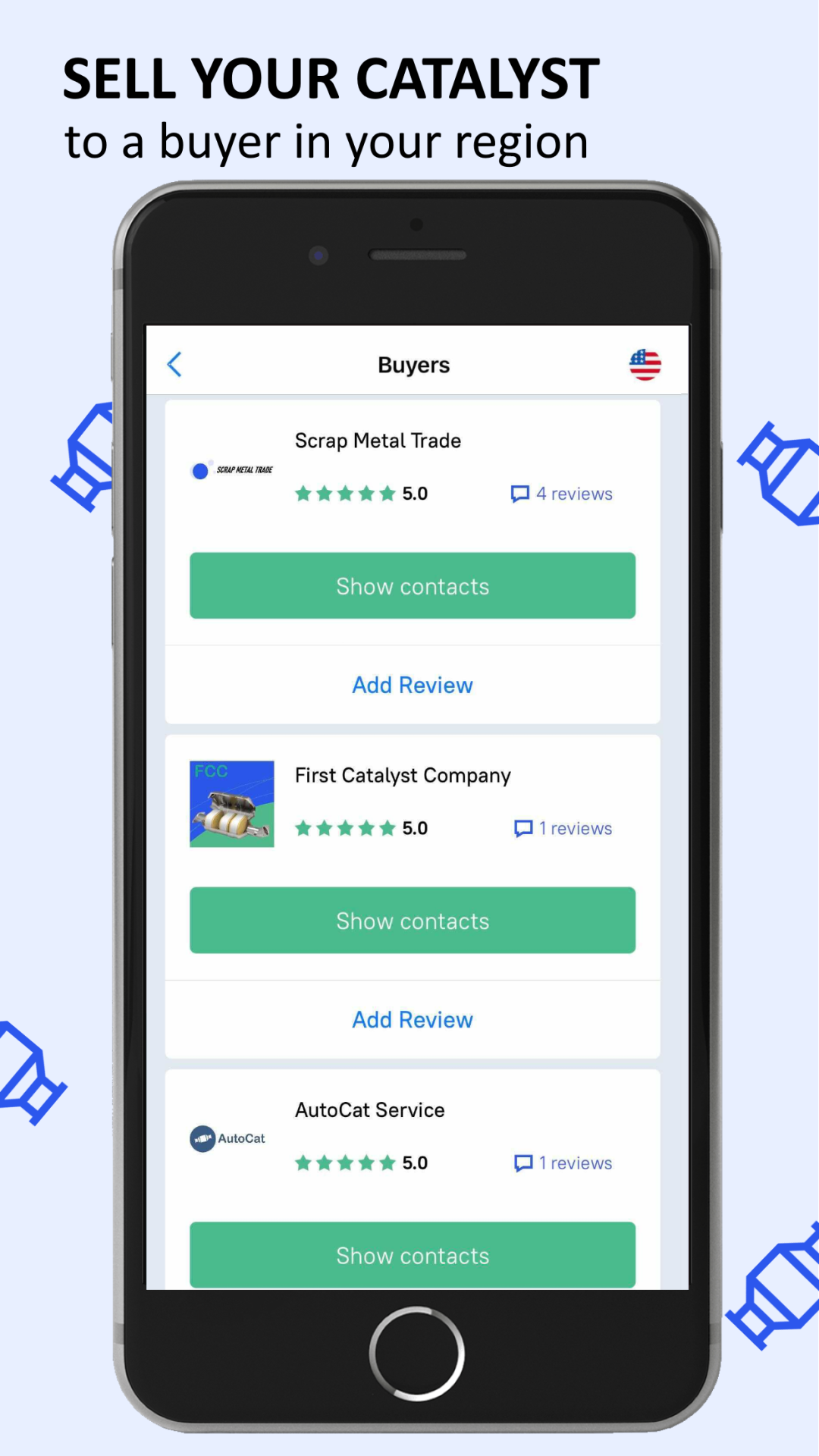 Auto Catalyst Market app. Huge catalytic converter catalog with real