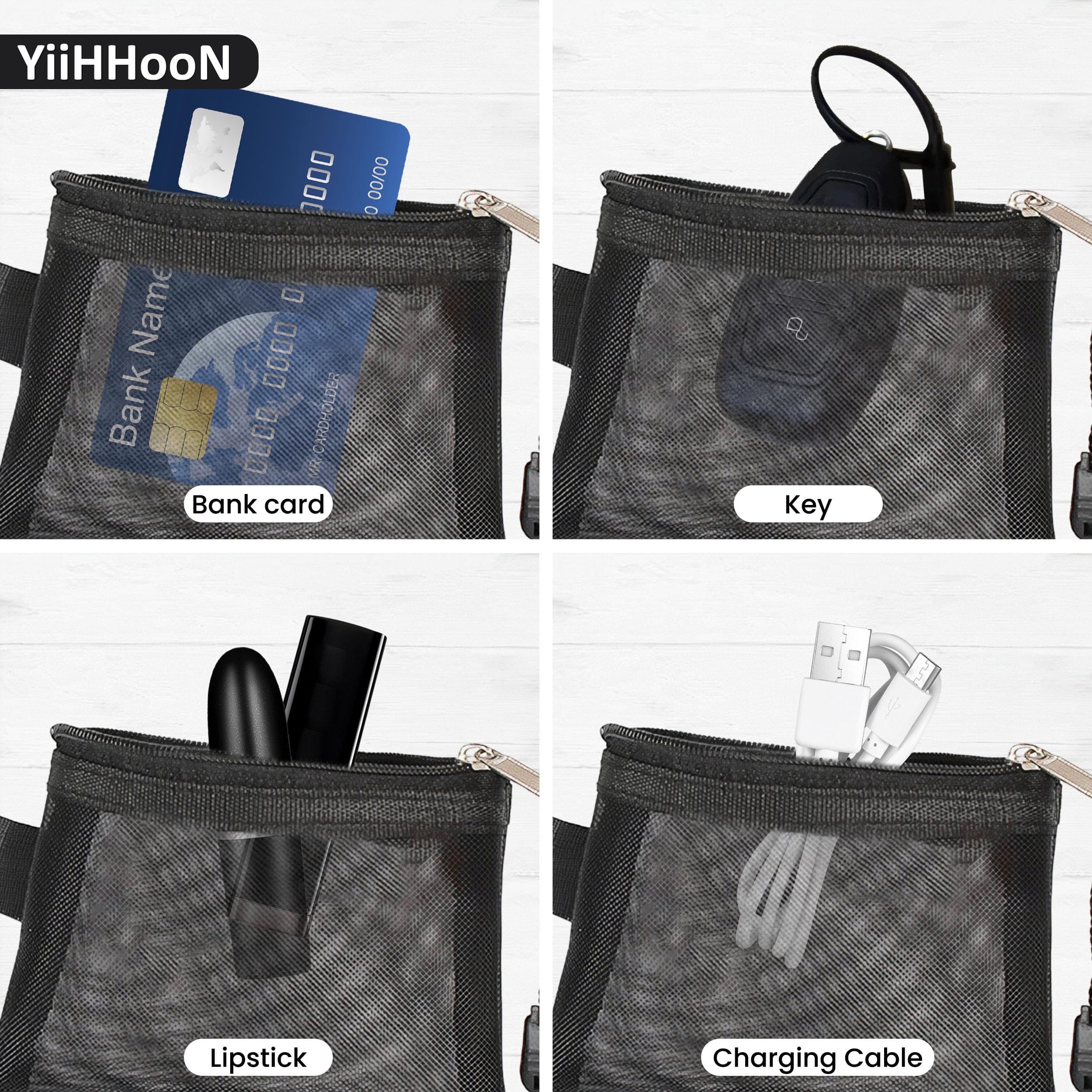 Mini Sacchetti a Rete con Cerniera, 12 Pezzi Mini Borse a Rete con Cerniera in Nylon, Mini Tasche a Rete con Chiusura Lampo per Make up e Organizer da Viaggio per Donna