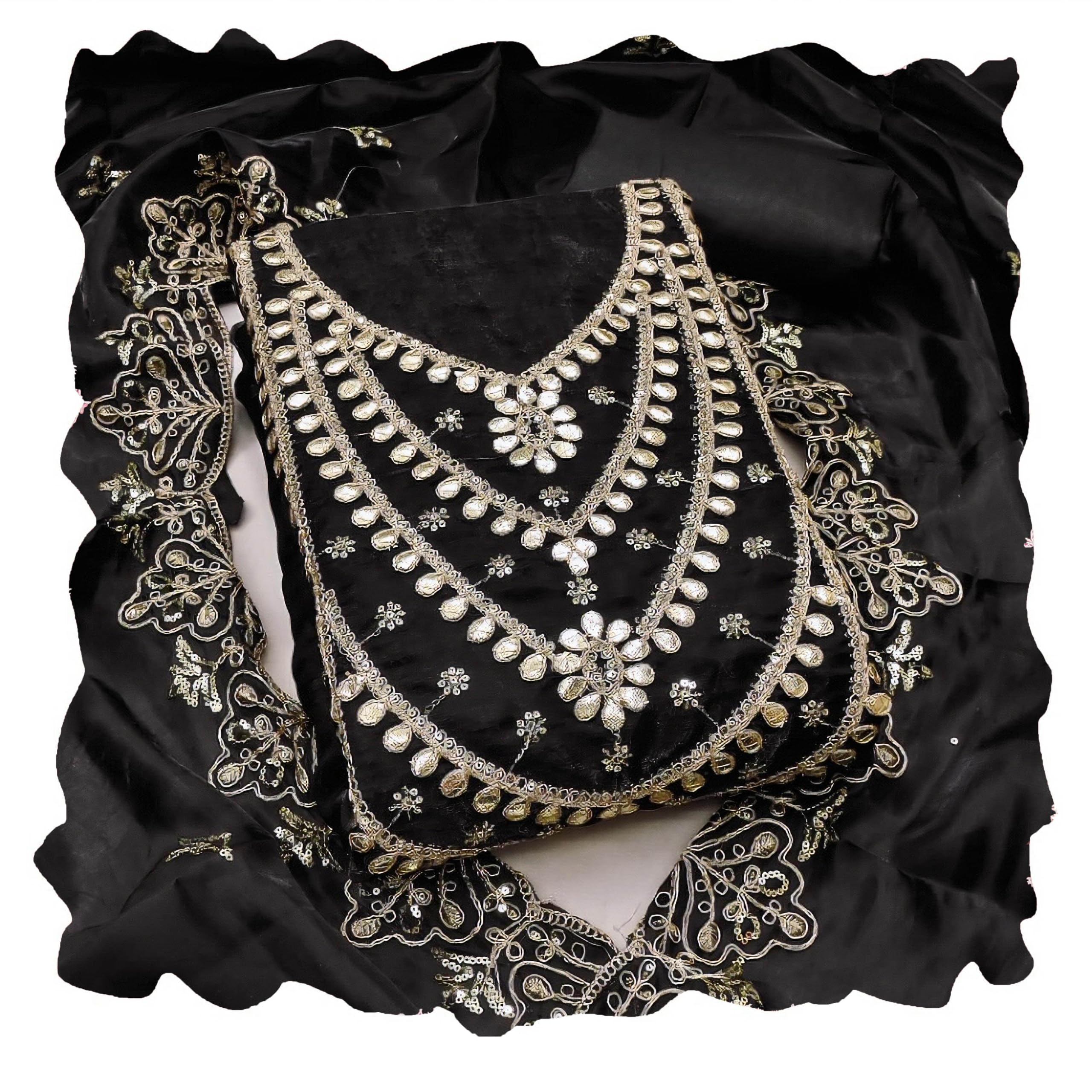 manvaa Women's Black Unstitched Embroidery & Fancy Border Jimmi Chu Silk Dress Material (CP9136BLK)-picture-2