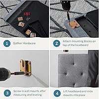 Vista 5 de LUCID - Cabecera tapizada de altura media - Relleno de diamantes - Poliéster acolchado - Altura ajustable de 34 a 46 pulgadas - Fácil montaje - Para