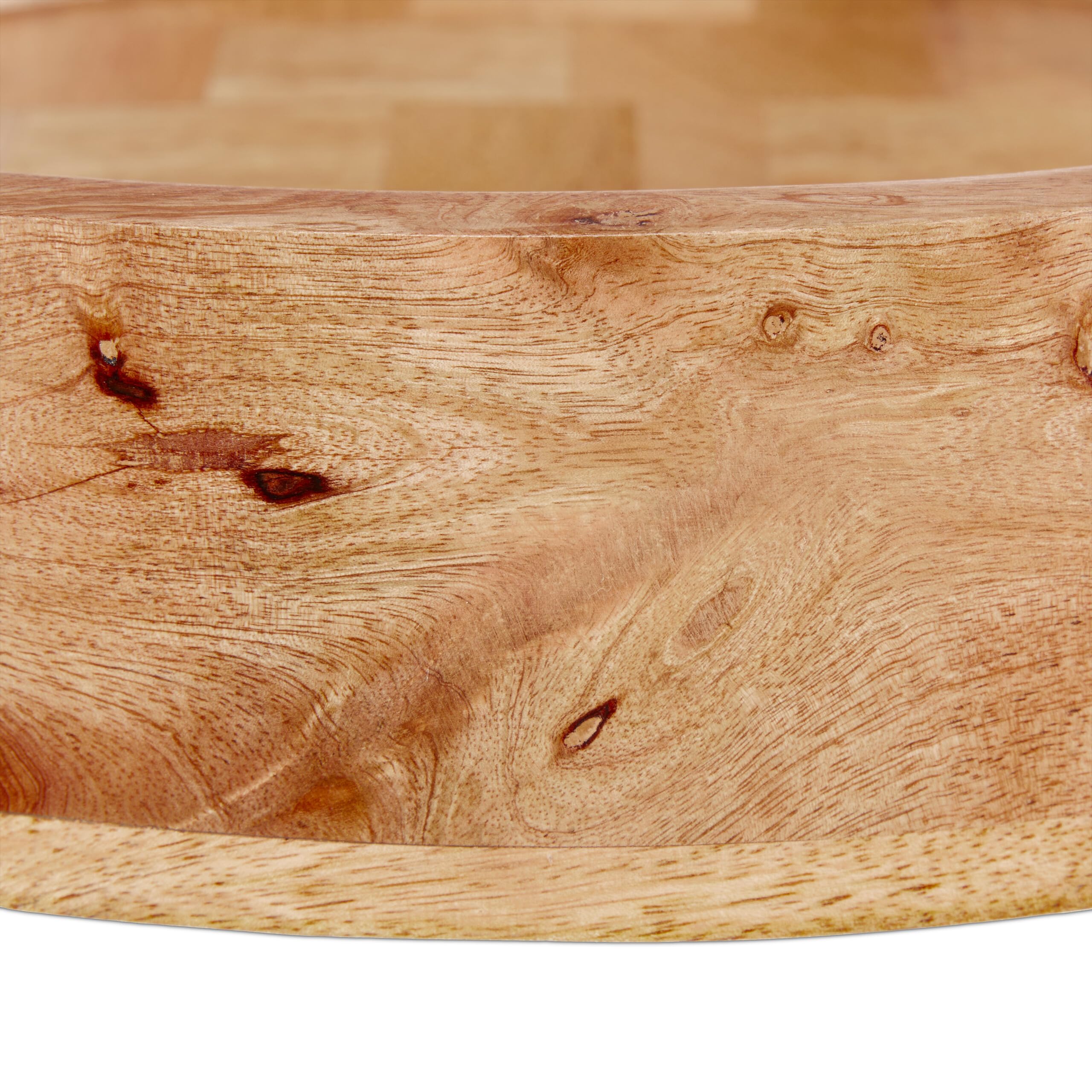 Relaxdays Bandeja Redonda de Madera de Mango, con Asas, Servir, Desayuno, Decorativa, Cocina, 7,5 x 35 cm, Natural