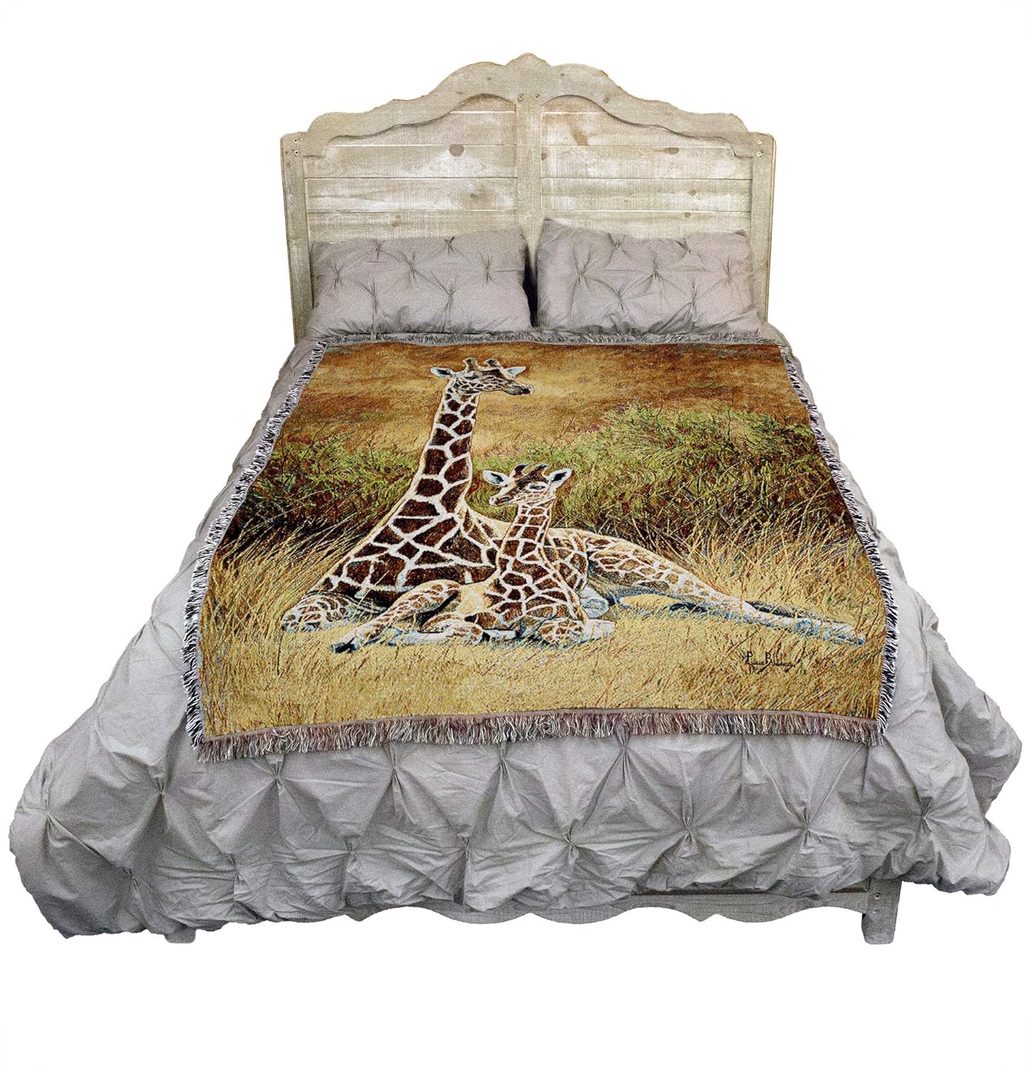 Pure Country Weavers Mother and Son Giraffe Blanket by Lucie Bilodeau - Gift Tapestry Throw Woven from Cotton - Made in The USA (72x54)