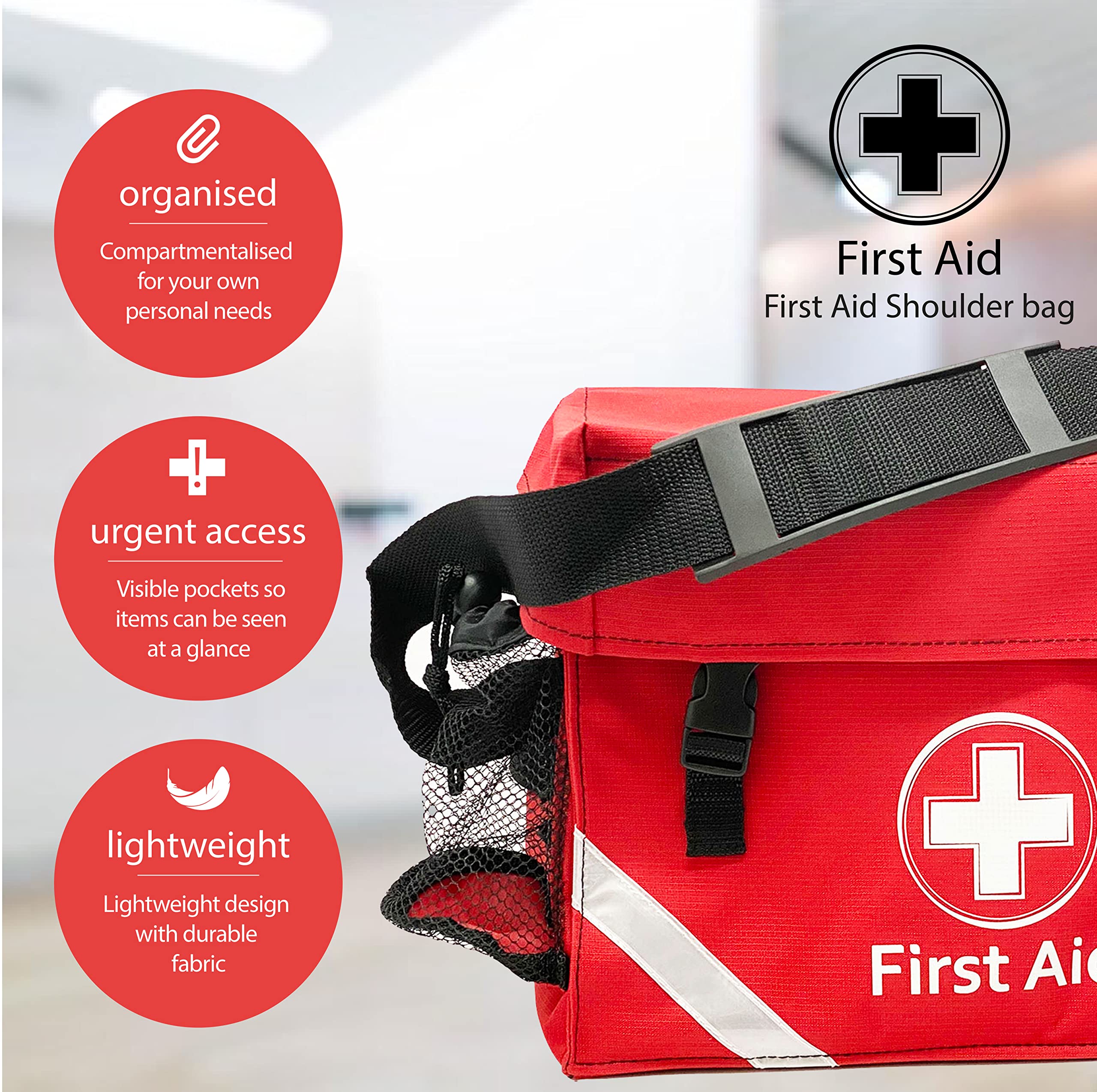 Grand sac de premiers secours rouge avec bandoulière - Vide - Sac médical d'urgence pour voiture, maison, bureau, sport, entreprise - JFA Medical