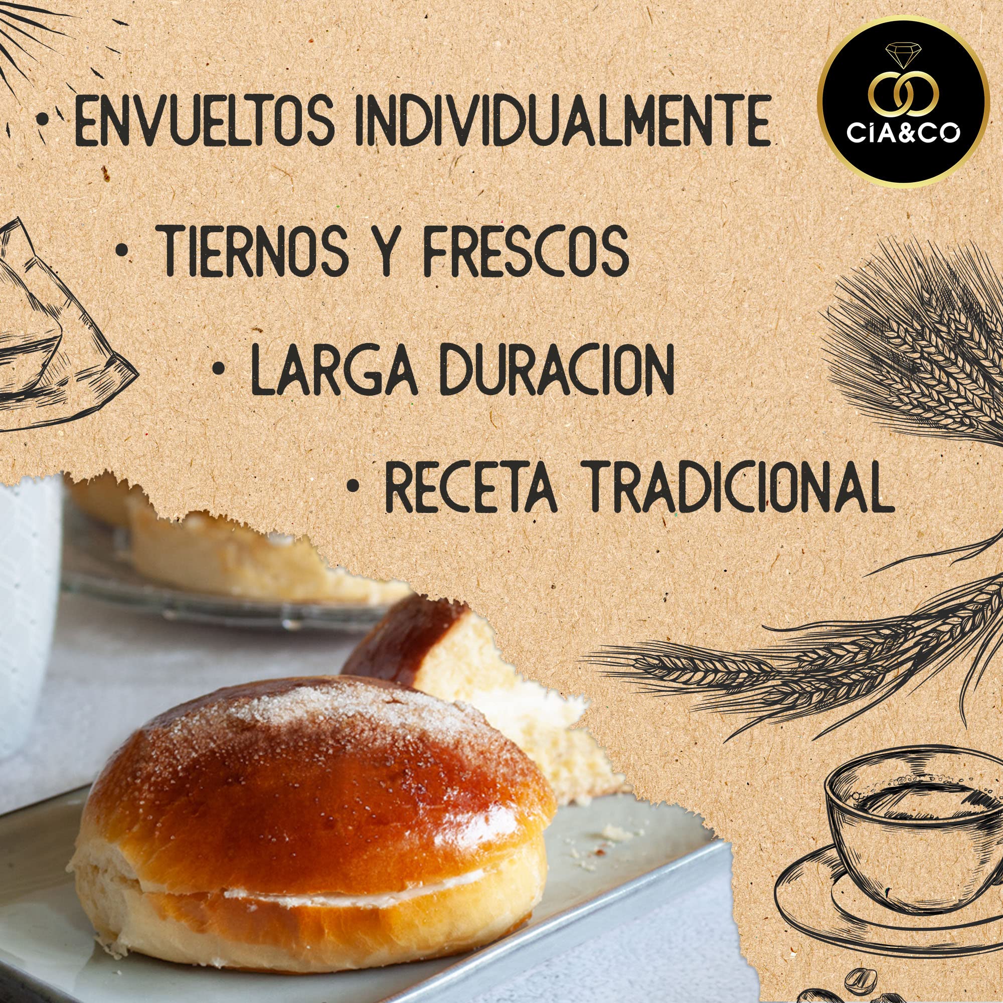 5 Bollos de Mantequilla Artesanos Cia&Co · Receta tradicional y típica Vasca con mucha mantequilla en el interior · Envasado Individualmente para mayor duración.