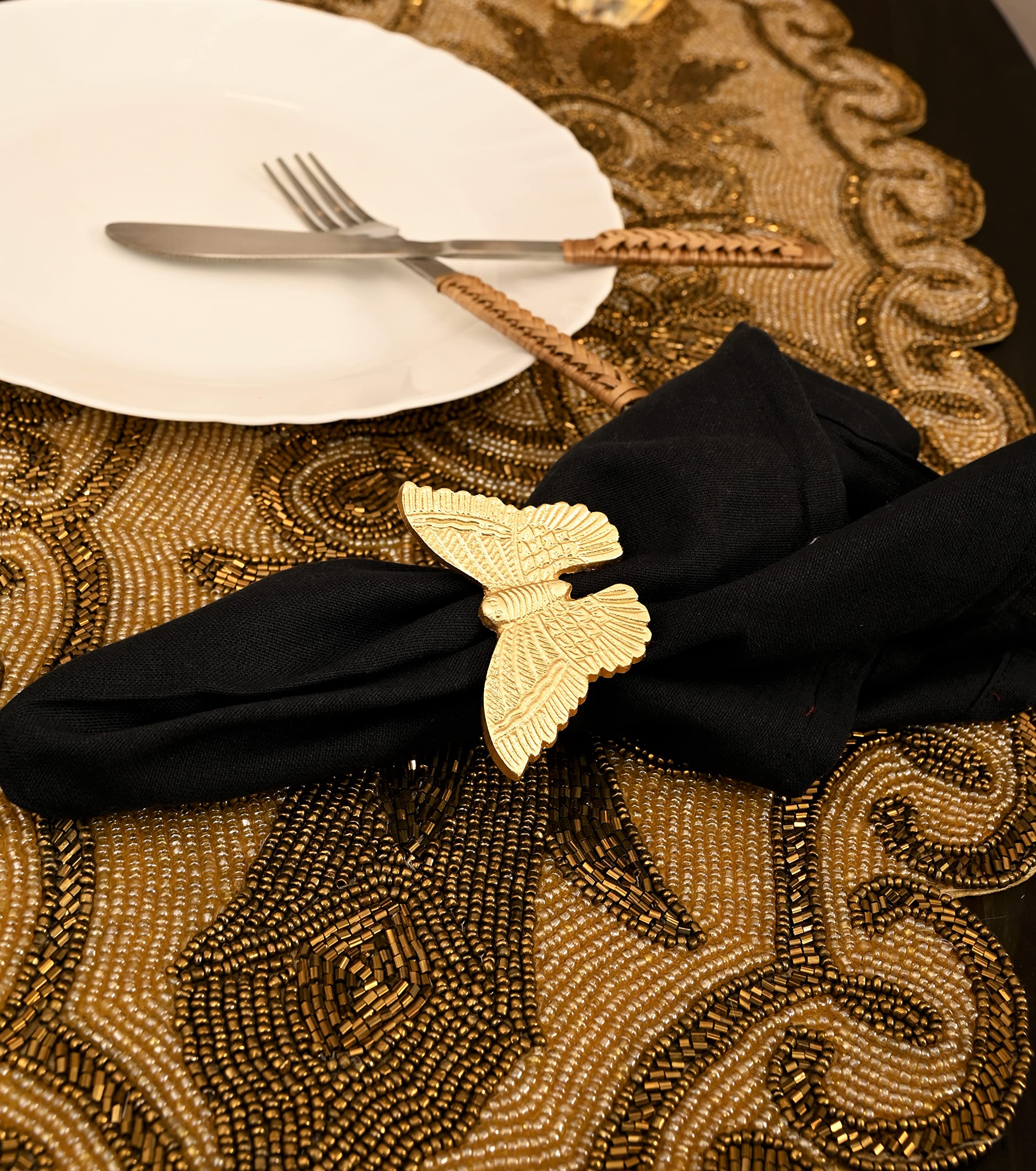Elegante juego de 12 servilleteros | Servilleteros de mariposa de oro cepillado para bodas, cenas, decoración de mesa de comedor y eventos especiales | Fácil de limpiar, duradero y versátil ALPHA