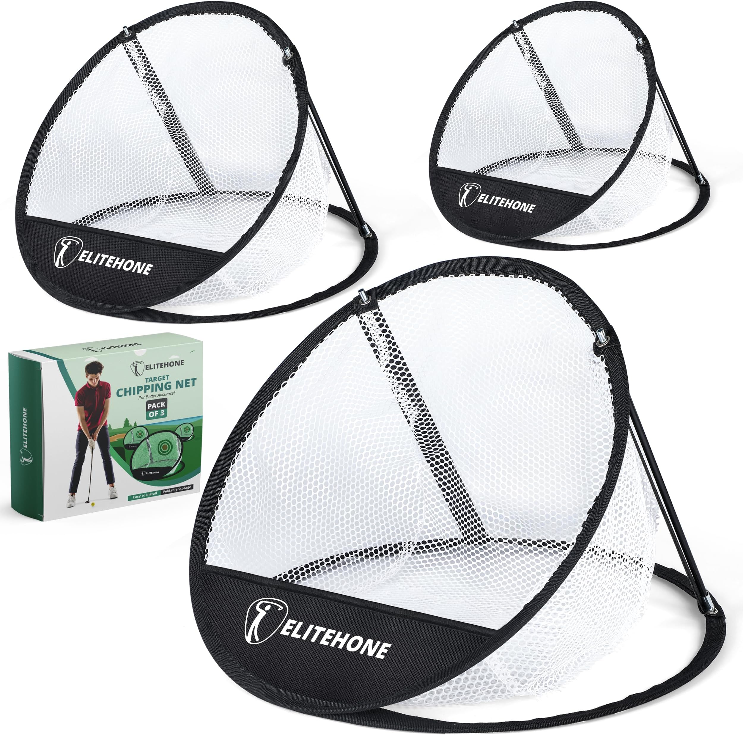 Golf Chipping Net - Versatile 3 Sizes Pop up Chipping Net Golf Target with Carrying Case for Indoor/Outdoor Practice Golf (3 Target Chipping Net