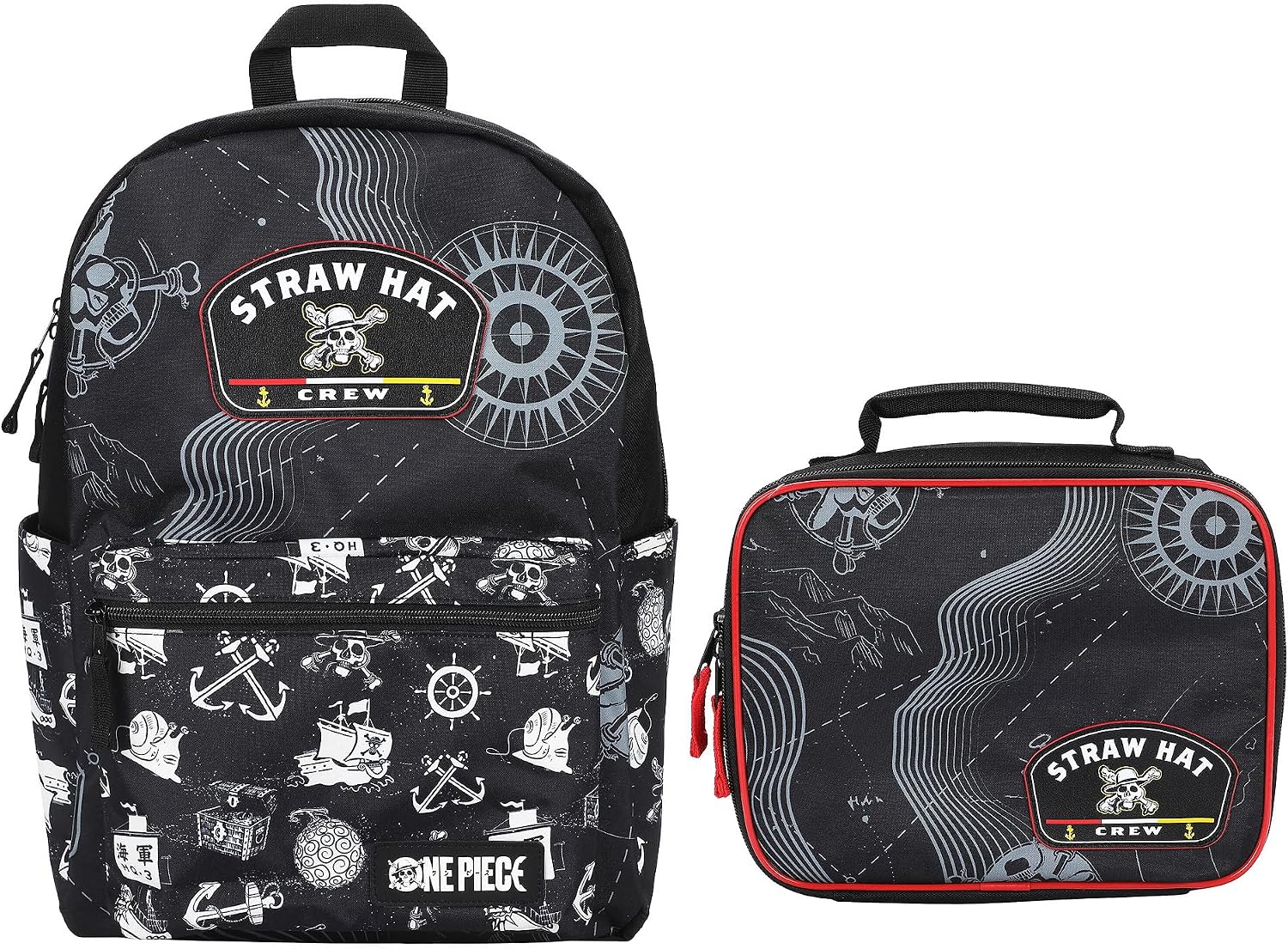 Bioworld One Piece Live Action 2-Pc Set 16.5" Adult Backpack and Lunch Bag for Travel Adventure