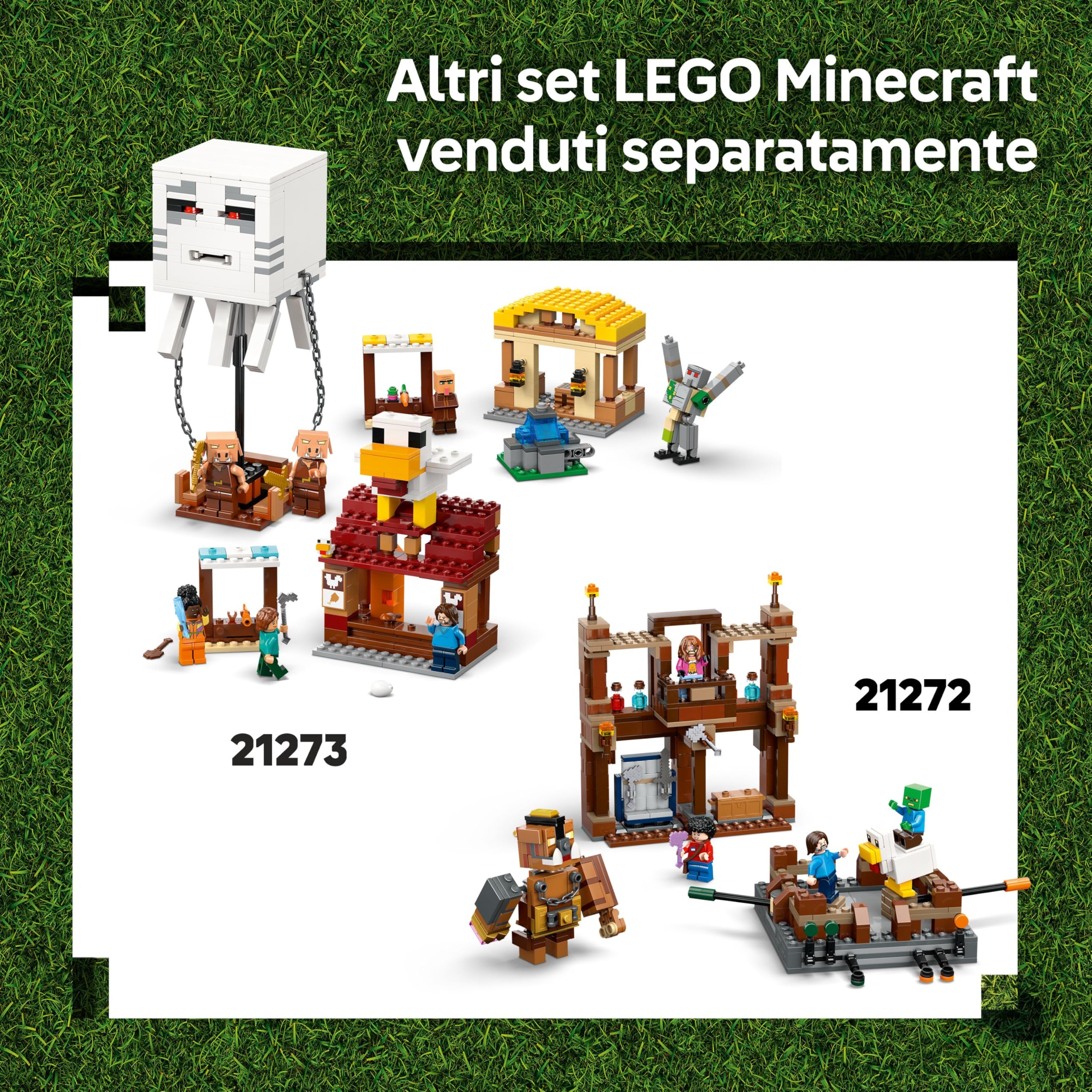 LEGO Minecraft Attacco al Villaggio del Ghast-Pallone - Giocattolo con Casa di Steve, 4 Minifigure, Golem di Ferro e Funzione Fontana Esplosiva - Regalo per Gamer, Bambini e Bambine da 10 Anni - 21273