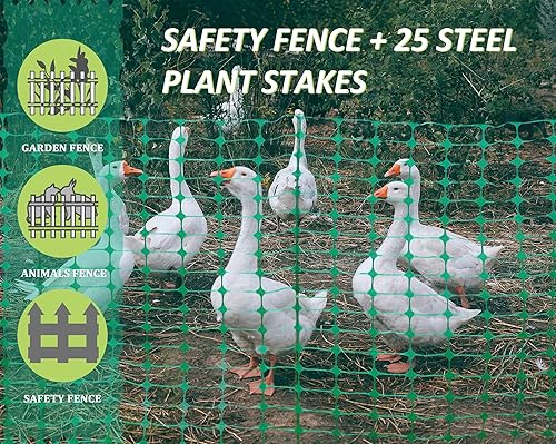 Miniatura 6 de Valla de jardín, valla de nieve, valla de seguridad de plástico + 25 estacas de acero para plantas, valla de nieve para patio, 40 pulgadas x 100