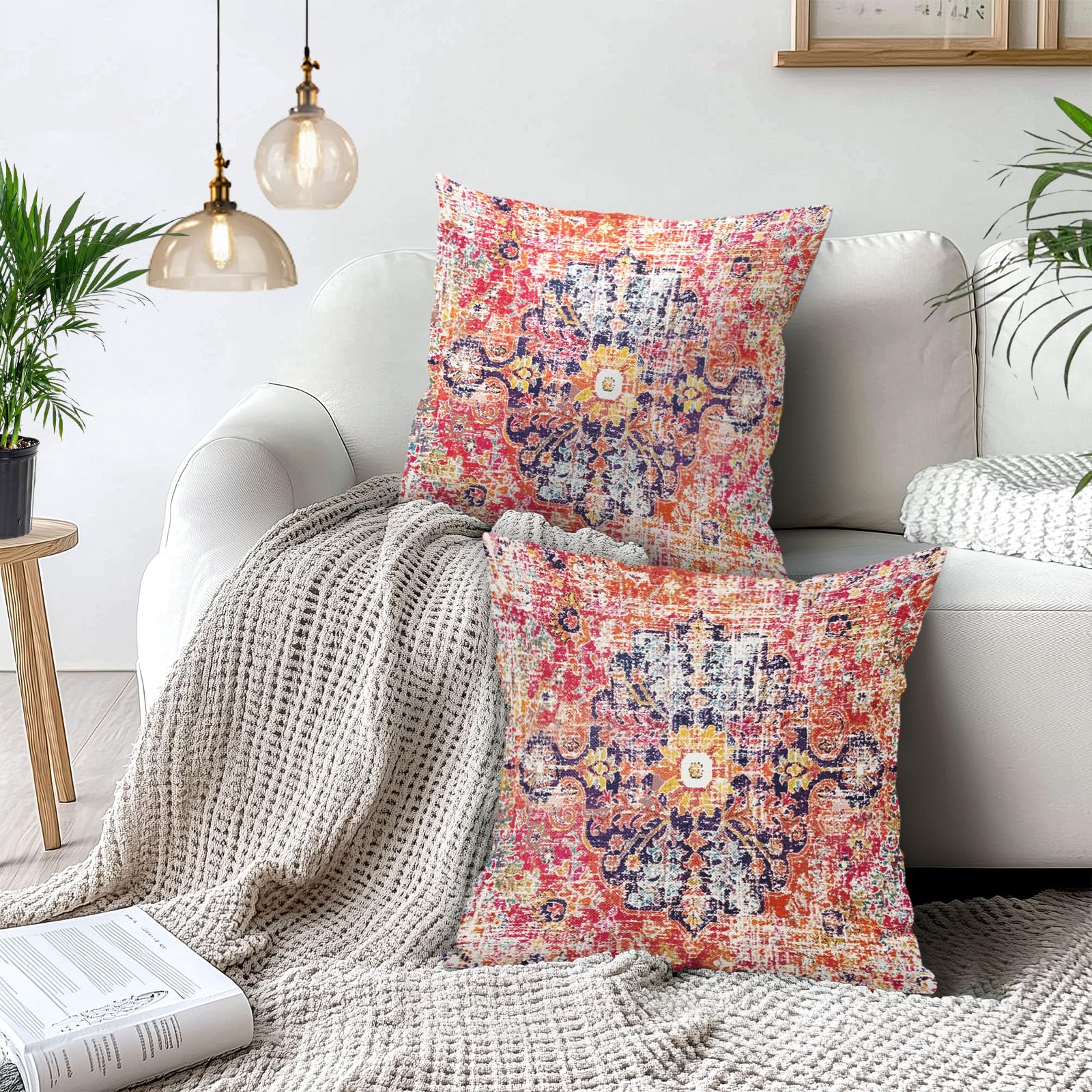 2er-Set Boho-Kissenbezüge 40x40 Cm – Leinen, Vintage-Teppichmuster, Mit Reißverschluss, Deko Für Sofa & Wohnzimmer
