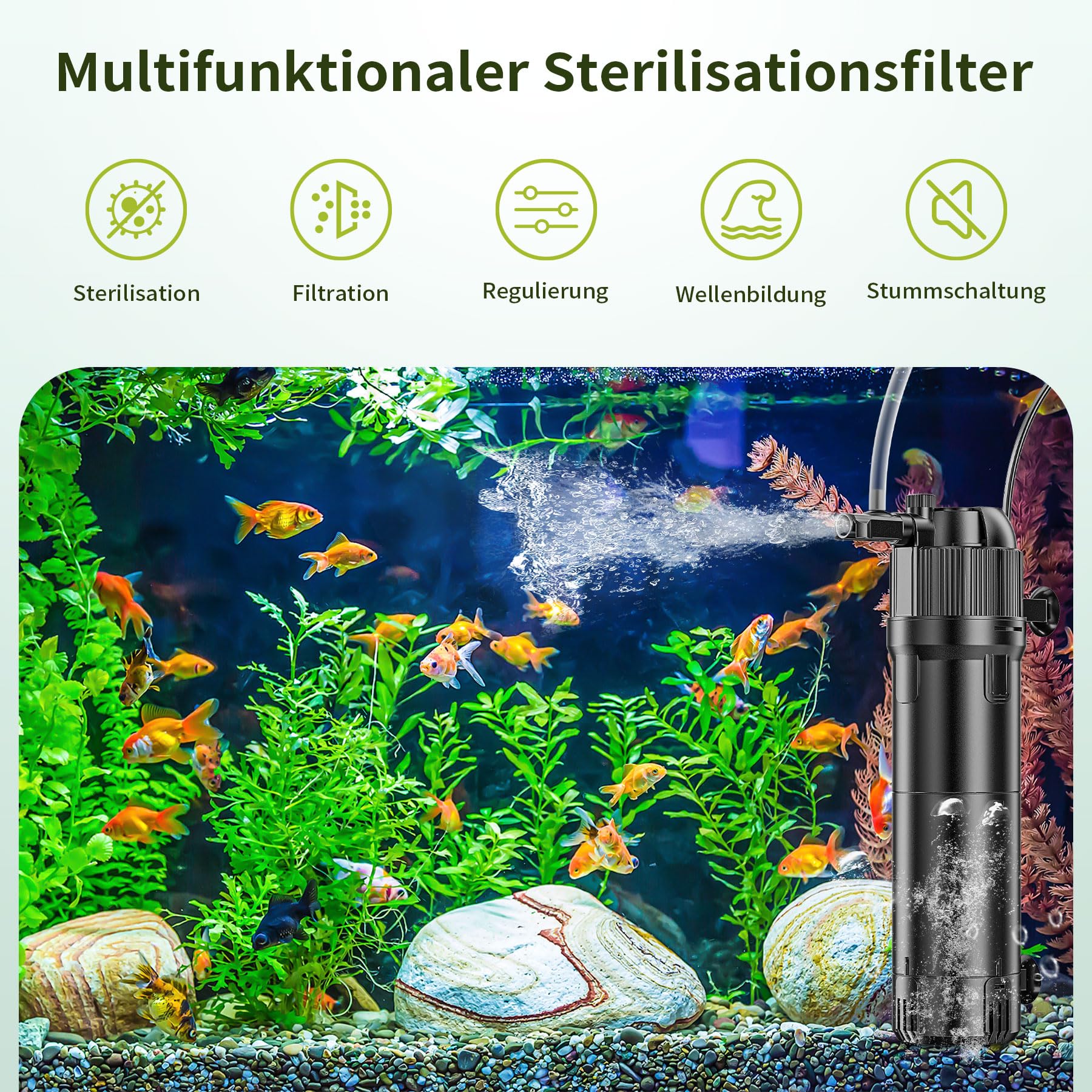 Forever Speed 5-in-1 Filtro Interno per acquari con UV 8 Watt, Pompa Filtro per acquari con Portata Regolabile 650L/h per acquari da 100-300L