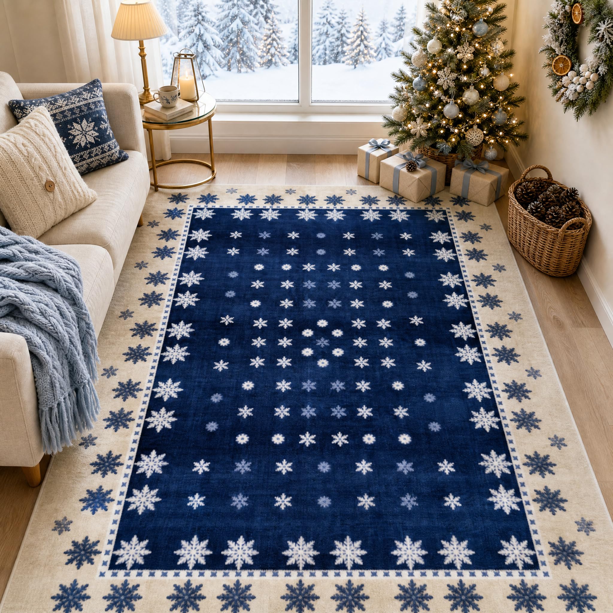 FairyStyle Weihnachts Teppich Blau, 120 x 170 cm für Wohnzimmerteppich
