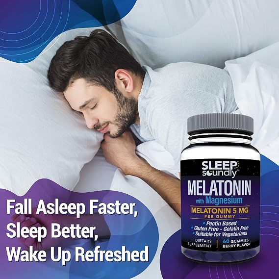 Sleep Soundly Melatonin and Magnesium Gummies, Melatonin 5 Mg, Gluten Free - Gelatin Free, 60 Gummies, Purple, Berry, 60 Count